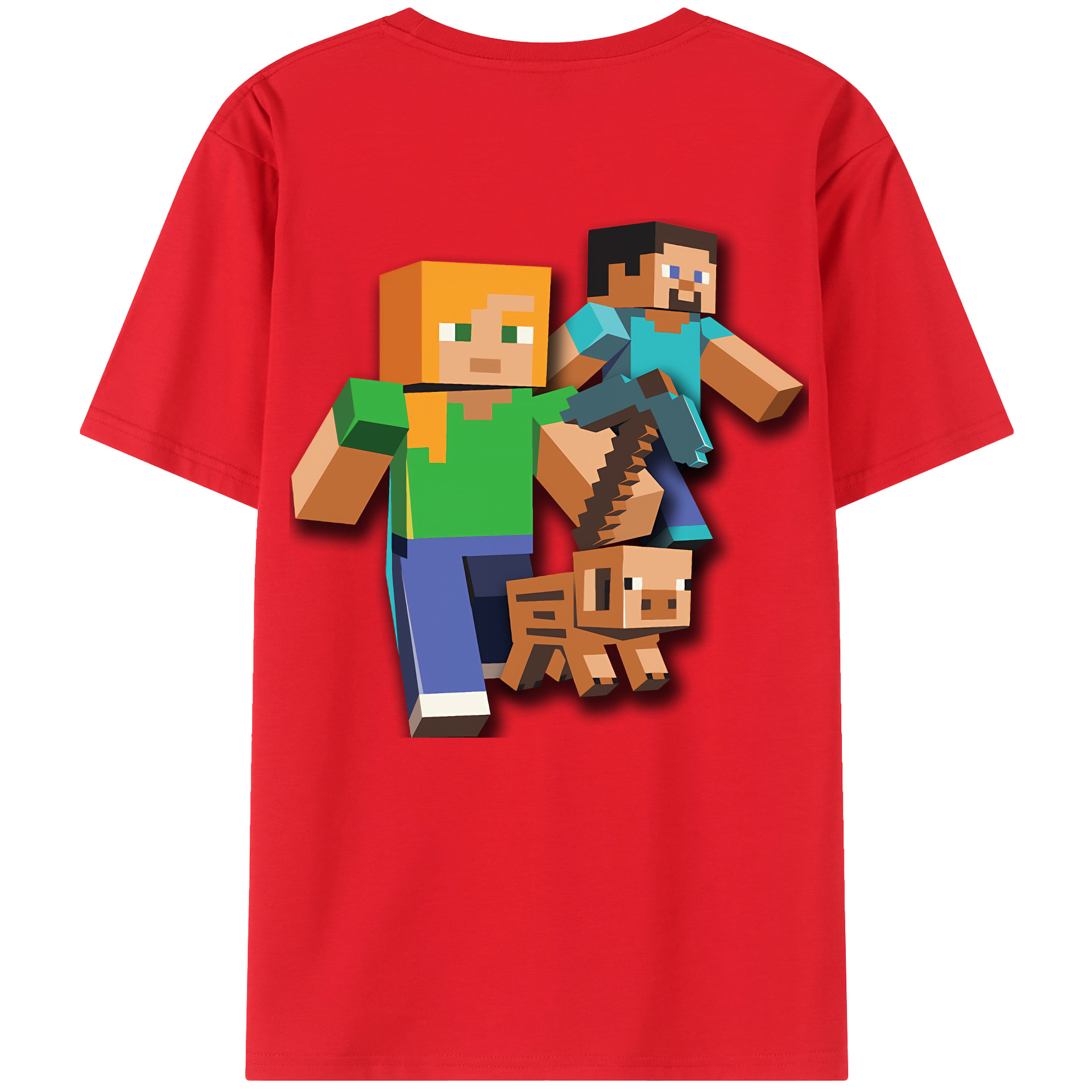 （画像用） マインクラフト ブロックの世界 Minecraft MC Block world 綿100％ メンズ半袖Tシャツ（バックプリント） 通気性