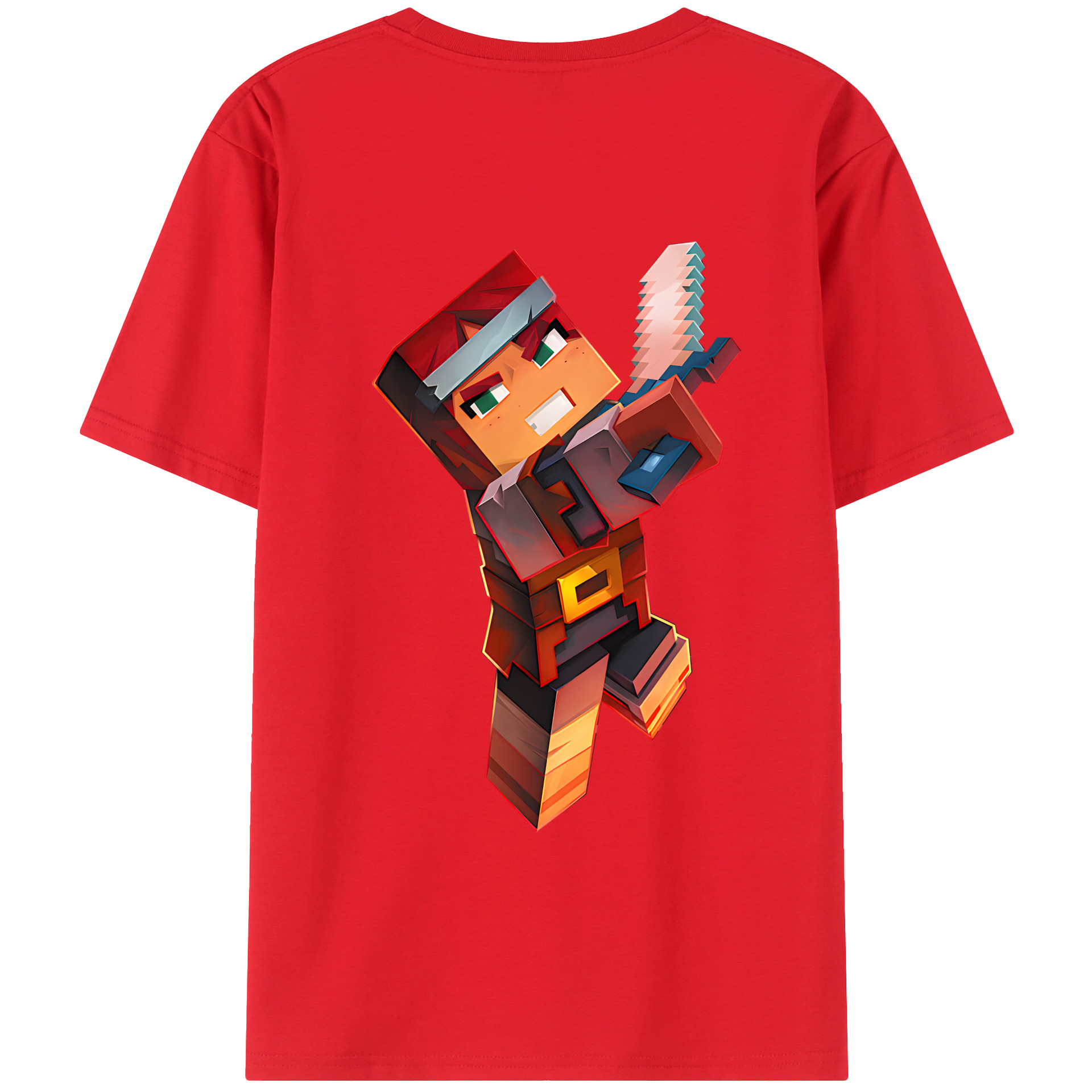（画像用） マインクラフト ブロックの世界 Minecraft MC Block world 綿100％ メンズ半袖Tシャツ（バックプリント） 通気性