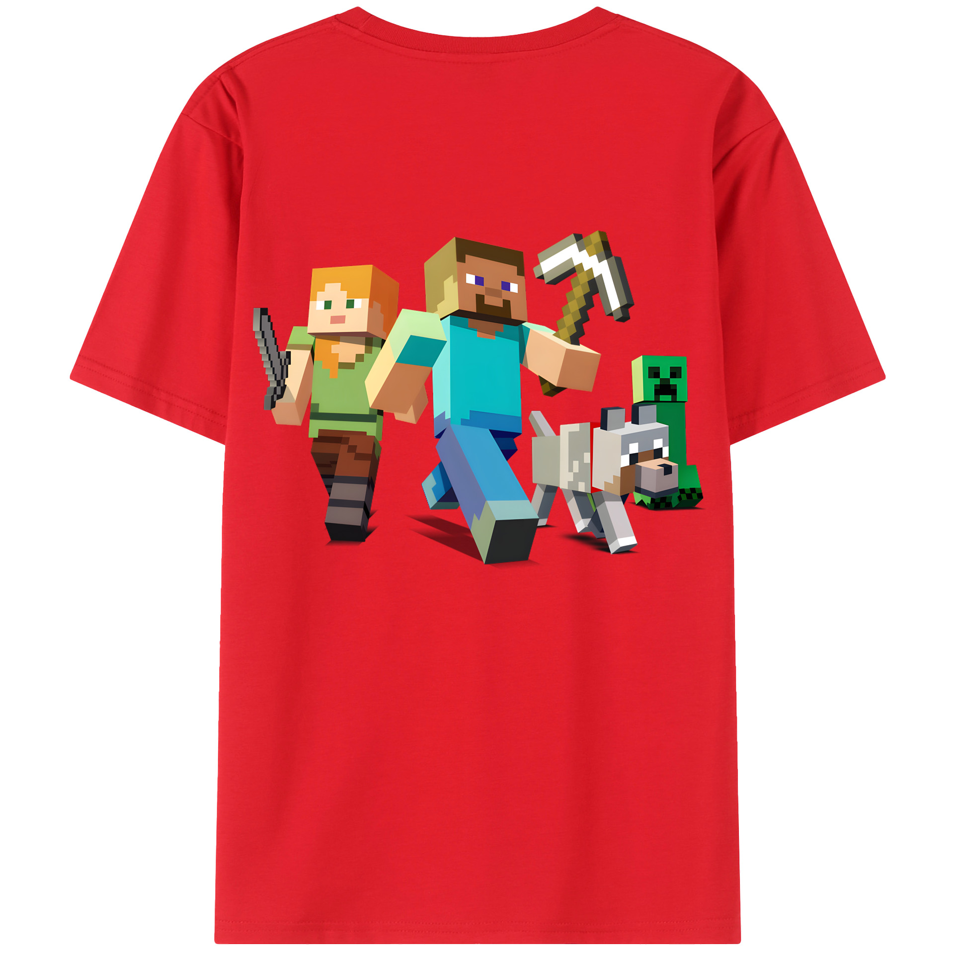（画像用） マインクラフト ブロックの世界 Minecraft MC Block world 綿100％ メンズ半袖Tシャツ（バックプリント） 通気性