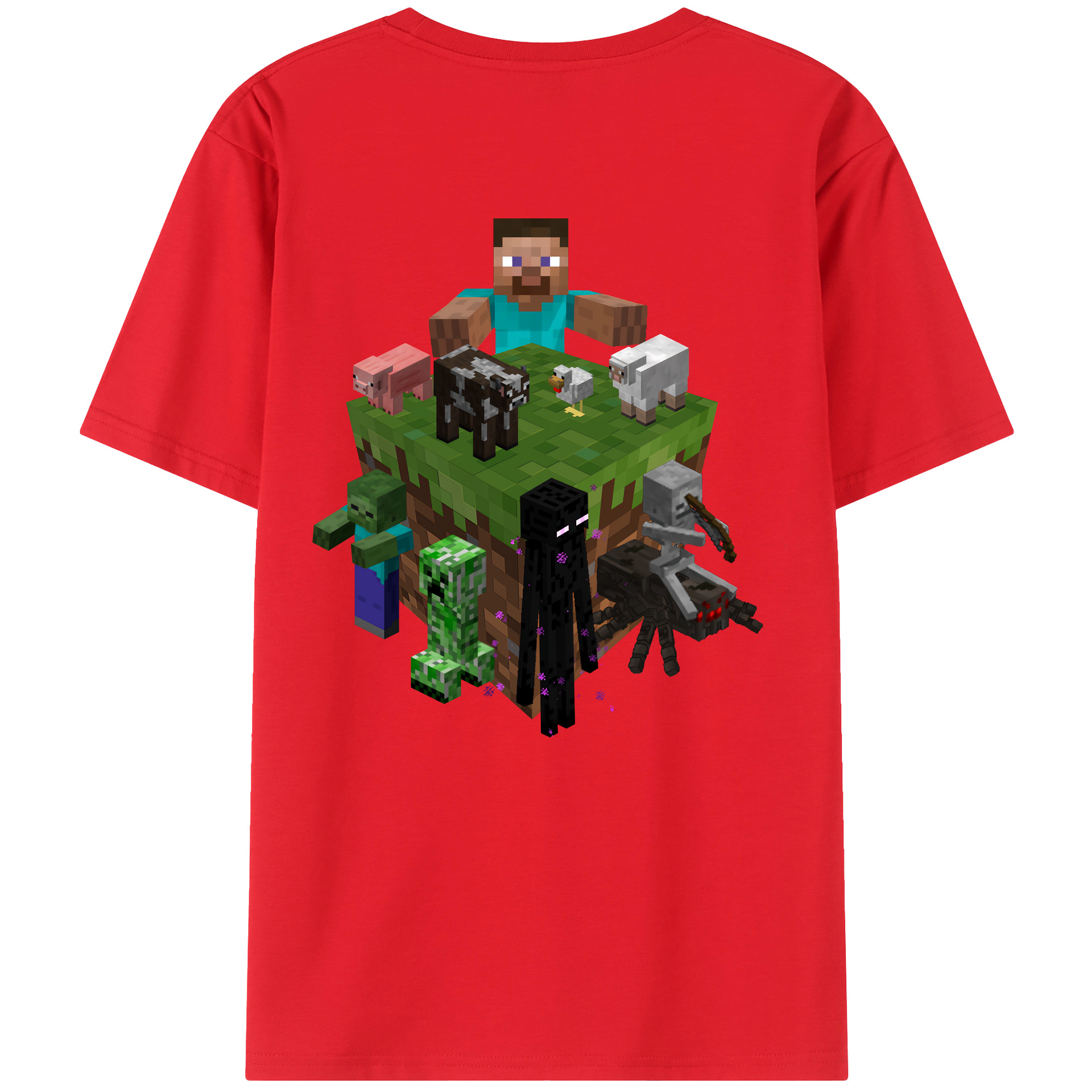 （画像用） マインクラフト ブロックの世界 Minecraft MC Block world 綿100％ メンズ半袖Tシャツ（バックプリント） 通気性