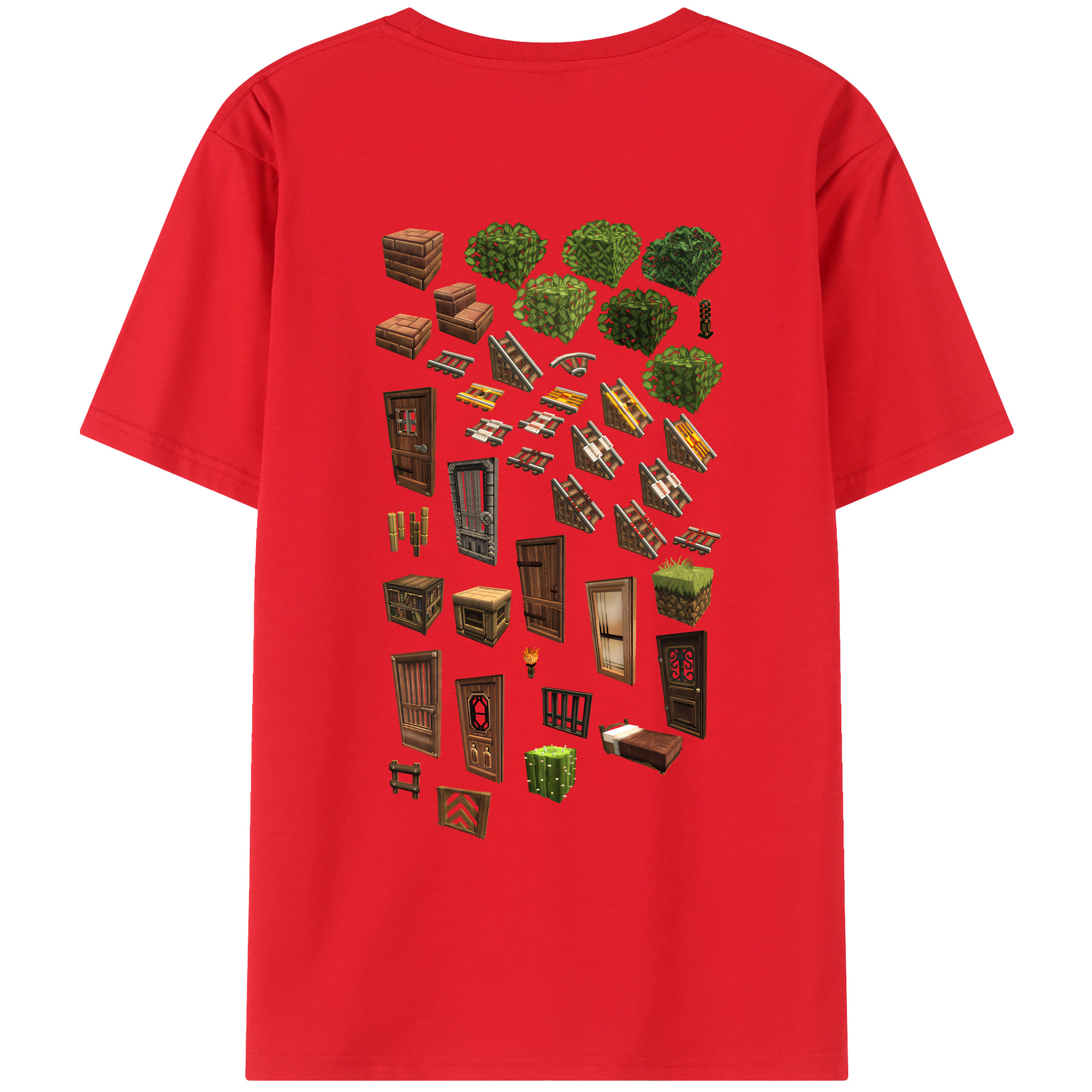 （画像用） マインクラフト ブロックの世界 Minecraft MC Block world 綿100％ メンズ半袖Tシャツ（バックプリント） 通気性