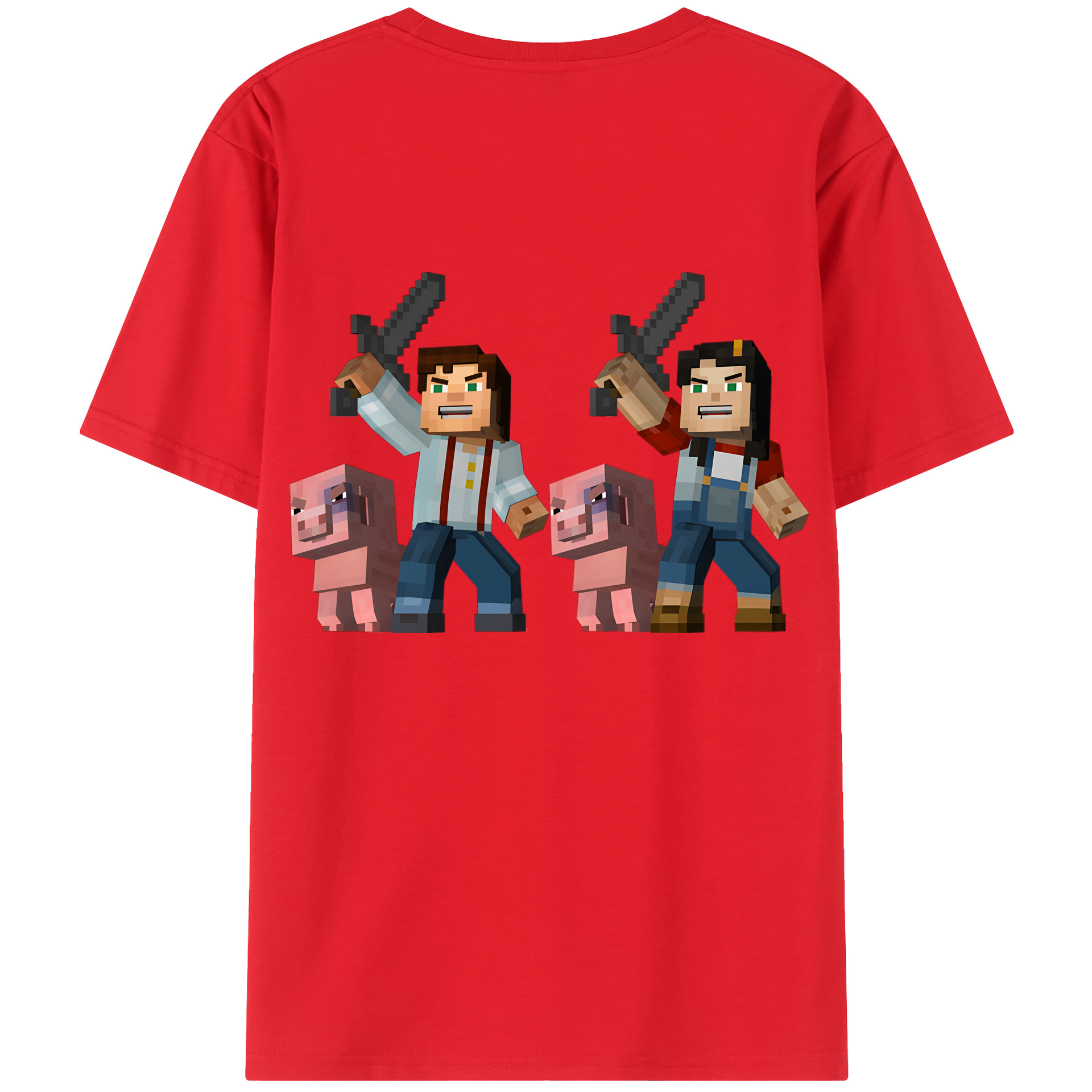（画像用） マインクラフト ブロックの世界 Minecraft MC Block world 綿100％ メンズ半袖Tシャツ（バックプリント） 通気性