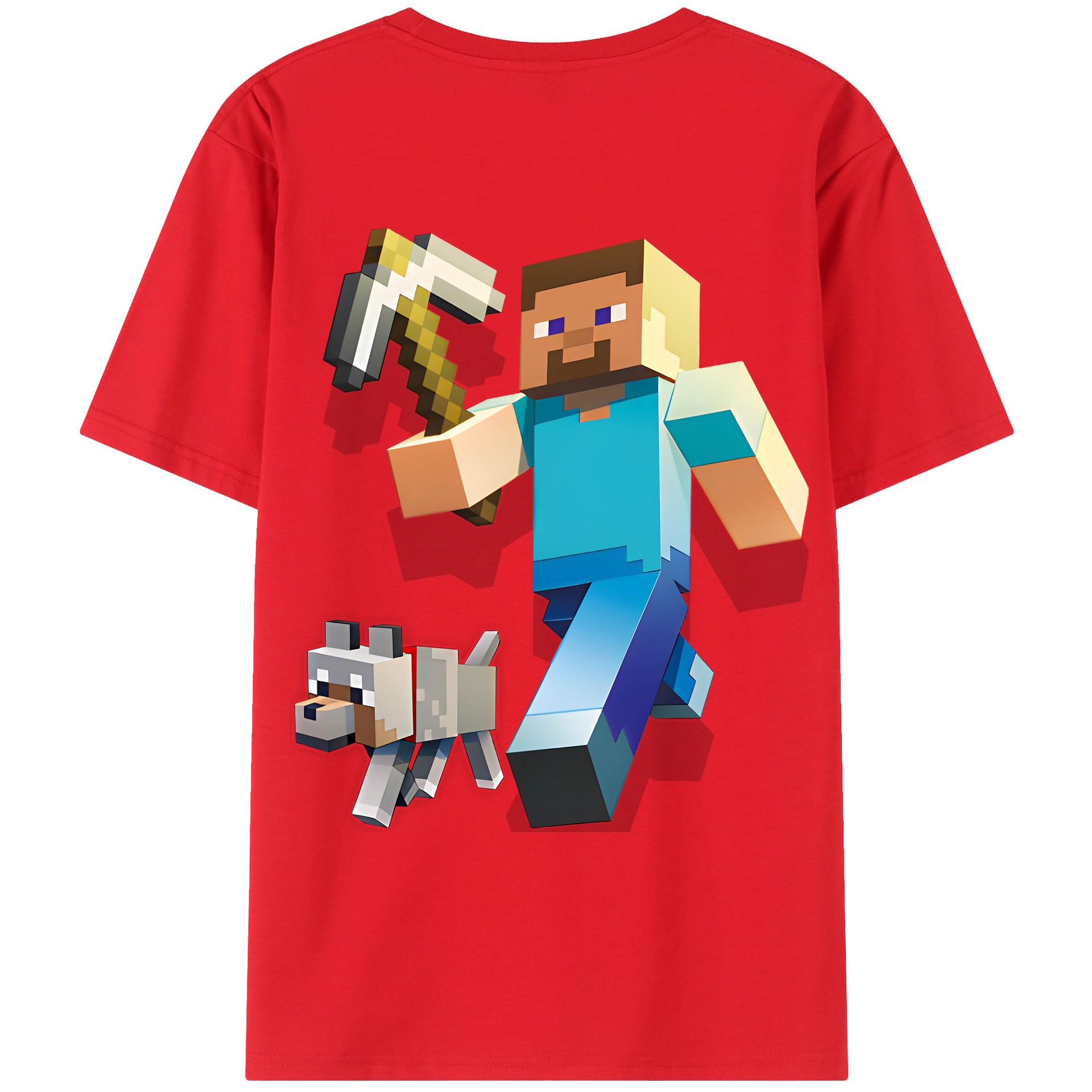 （画像用） マインクラフト ブロックの世界 Minecraft MC Block world 綿100％ メンズ半袖Tシャツ（バックプリント） 通気性