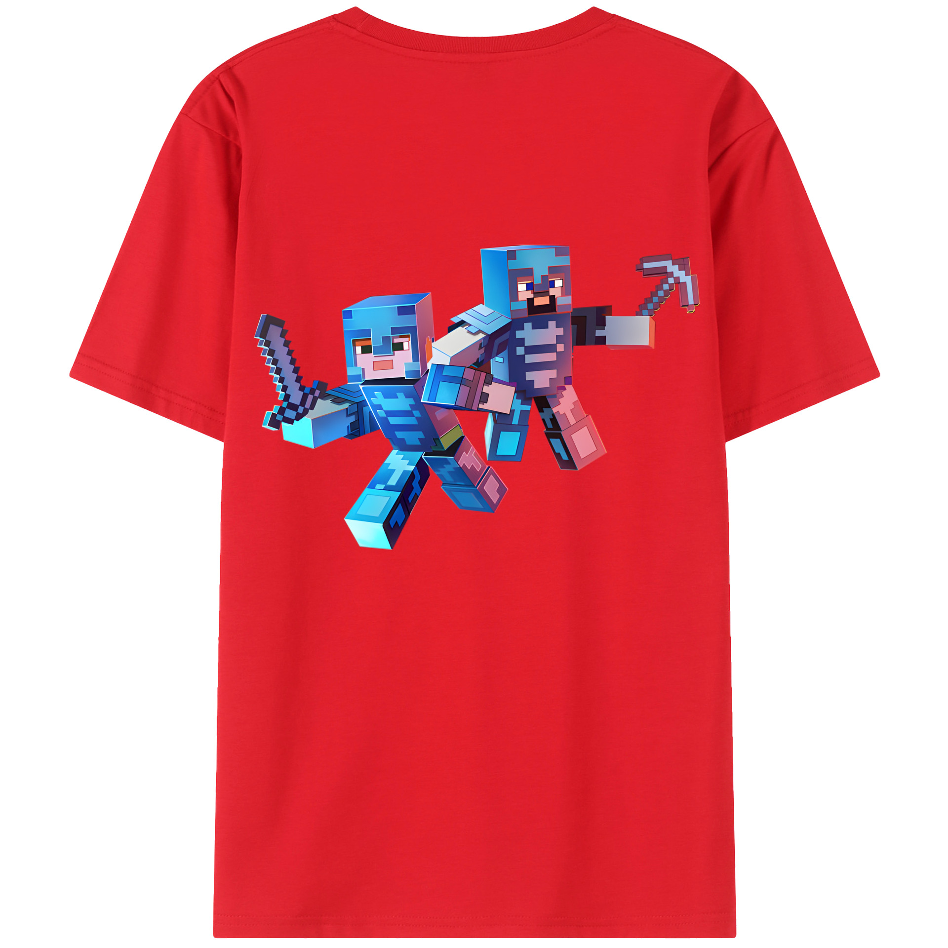 （画像用） マインクラフト ブロックの世界 Minecraft MC Block world 綿100％ メンズ半袖Tシャツ（バックプリント） 通気性