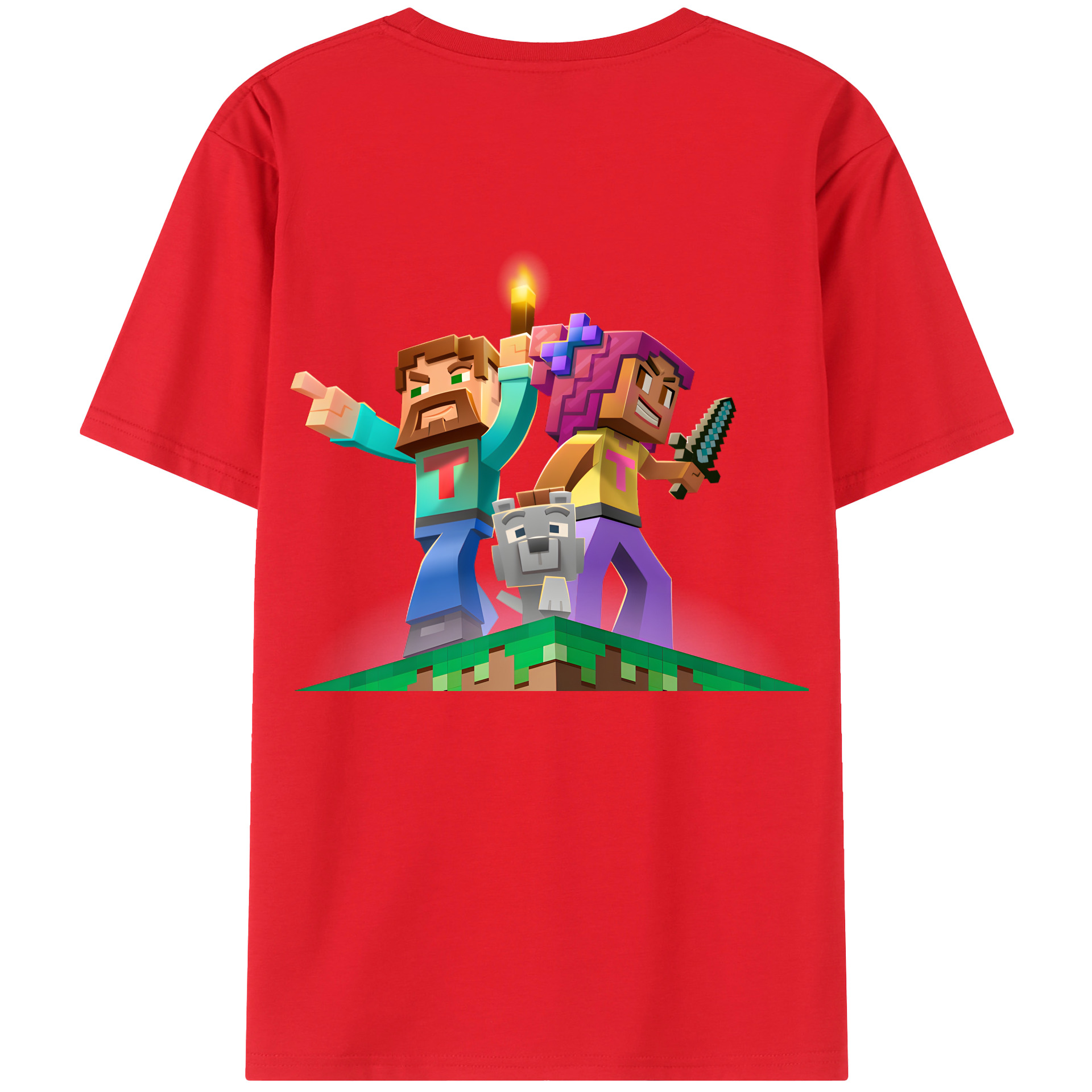 （画像用） マインクラフト ブロックの世界 Minecraft MC Block world 綿100％ メンズ半袖Tシャツ（バックプリント） 通気性
