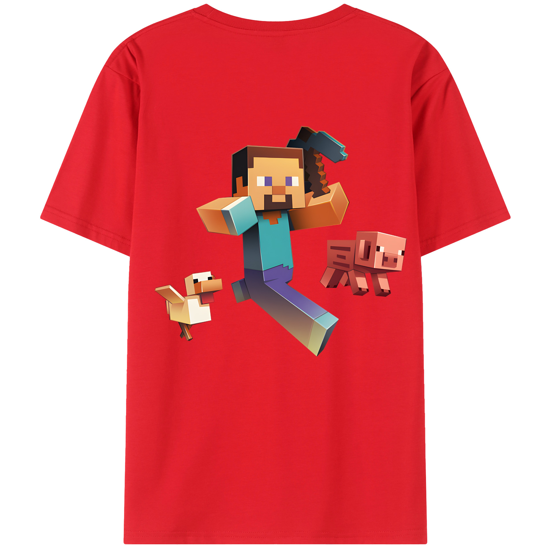 （画像用） マインクラフト ブロックの世界 Minecraft MC Block world 綿100％ メンズ半袖Tシャツ（バックプリント） 通気性