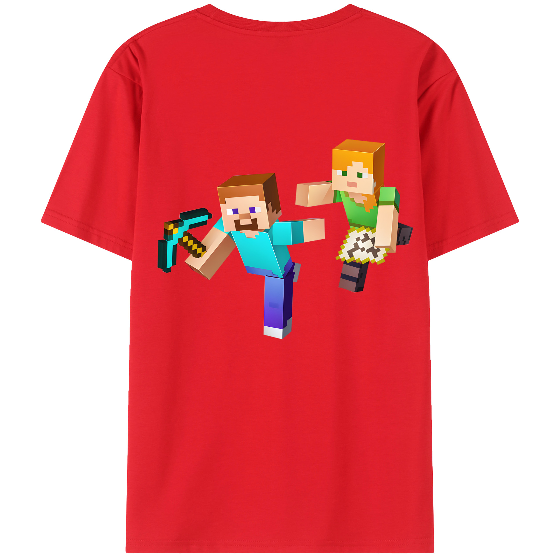 （画像用） マインクラフト ブロックの世界 Minecraft MC Block world 綿100％ メンズ半袖Tシャツ（バックプリント） 通気性