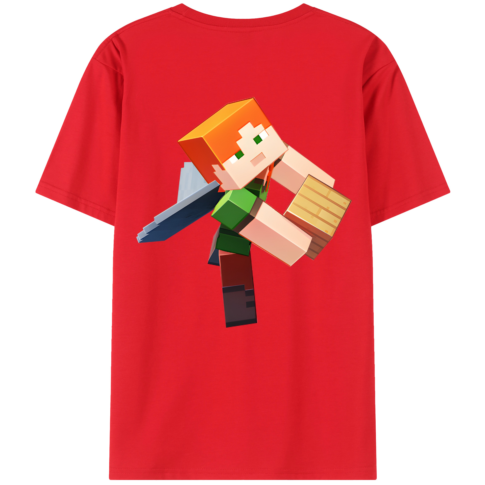 （画像用） マインクラフト ブロックの世界 Minecraft MC Block world 綿100％ メンズ半袖Tシャツ（バックプリント） 通気性