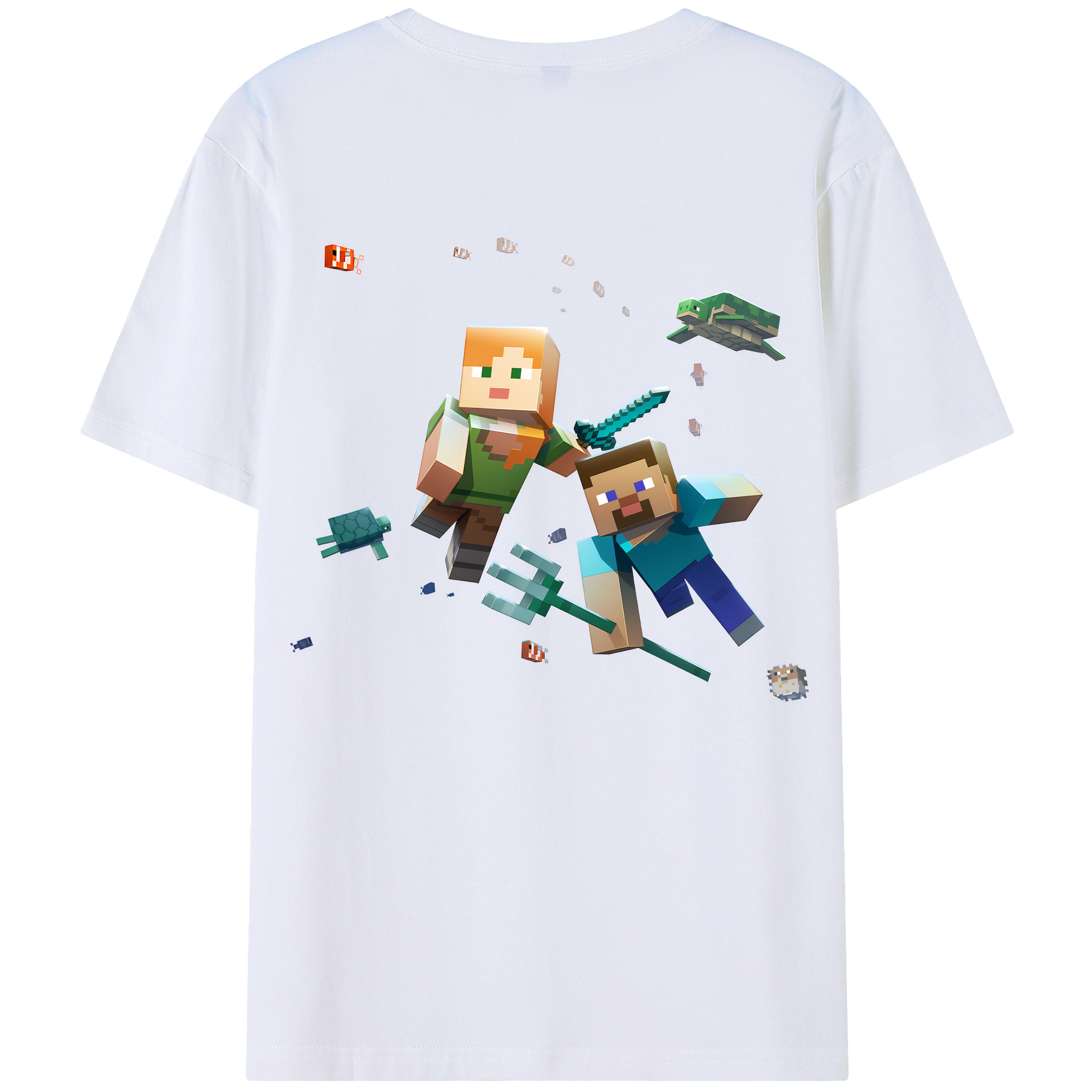 （画像用） マインクラフト ブロックの世界 Minecraft MC Block world 綿100％ メンズ半袖Tシャツ（バックプリント） 通気性
