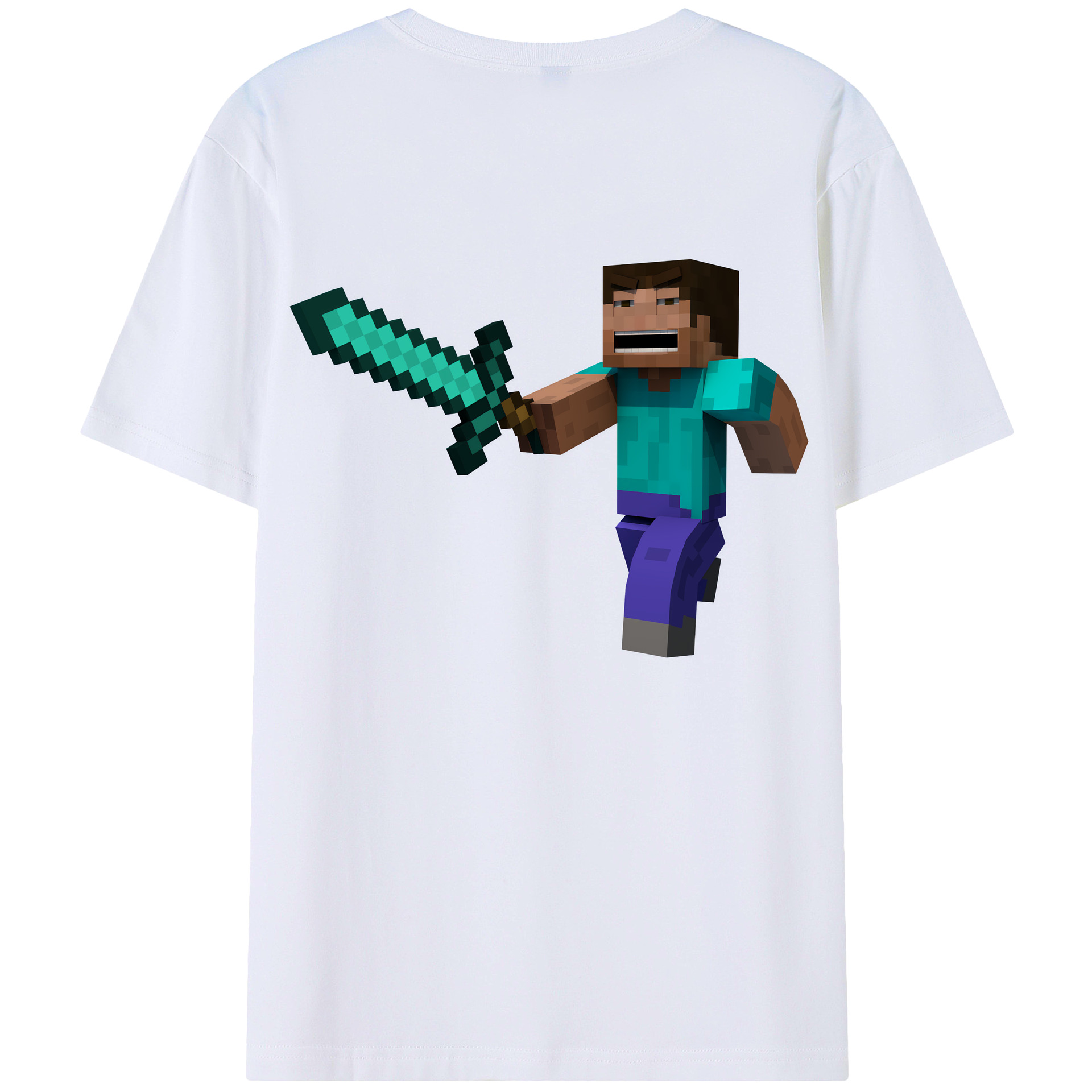 （画像用） マインクラフト ブロックの世界 Minecraft MC Block world 綿100％ メンズ半袖Tシャツ（バックプリント） 通気性