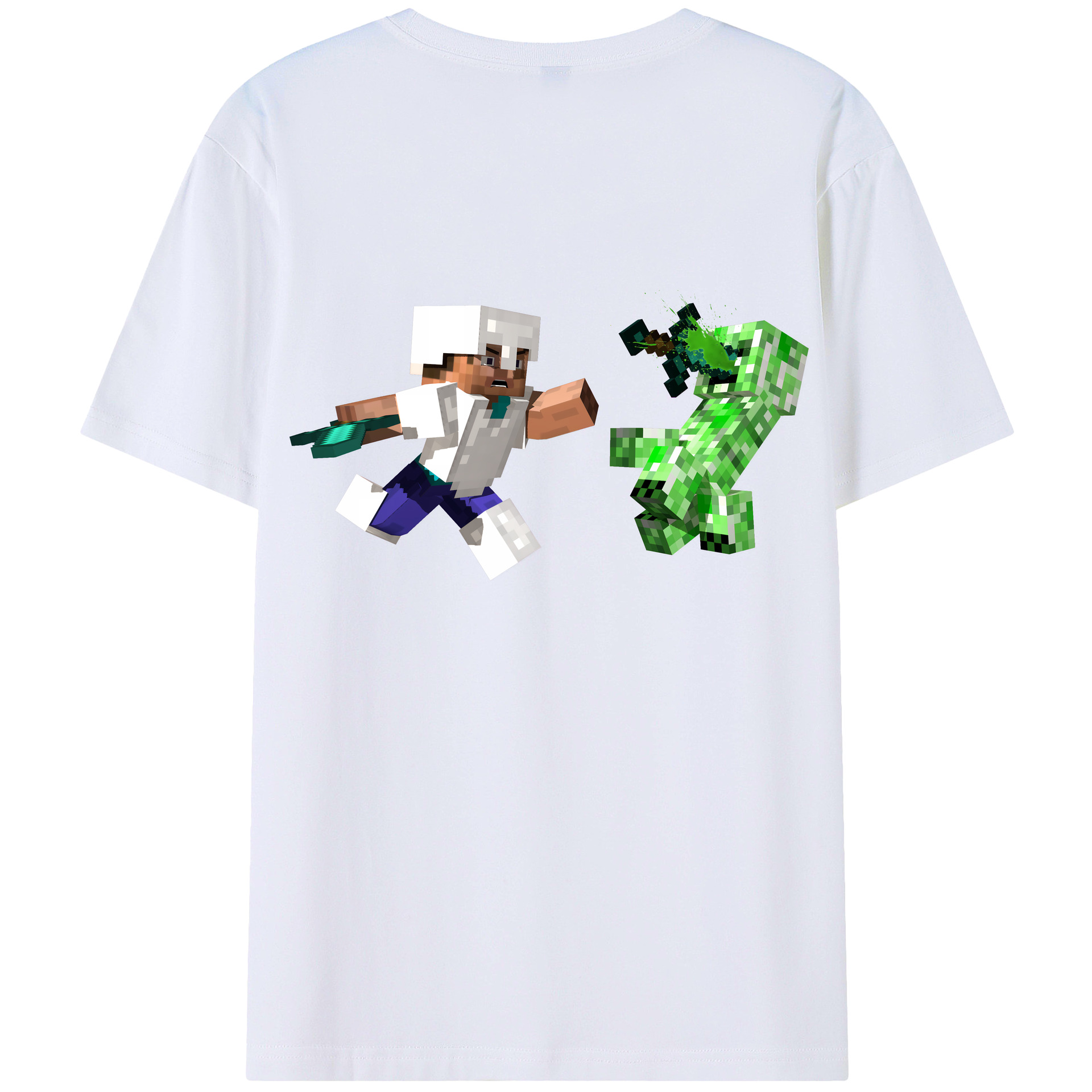 （画像用） マインクラフト ブロックの世界 Minecraft MC Block world 綿100％ メンズ半袖Tシャツ（バックプリント） 通気性