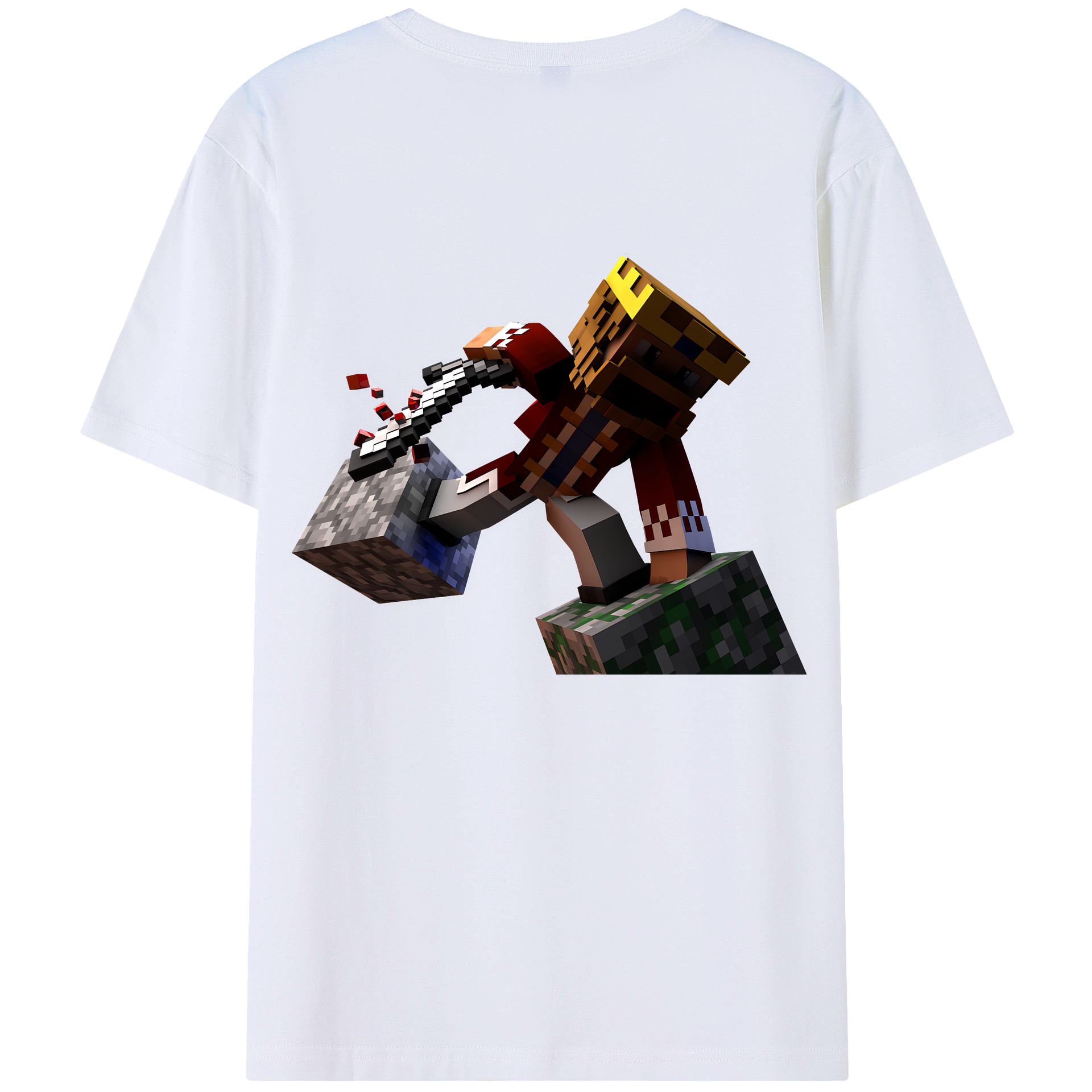 （画像用） マインクラフト ブロックの世界 Minecraft MC Block world 綿100％ メンズ半袖Tシャツ（バックプリント） 通気性