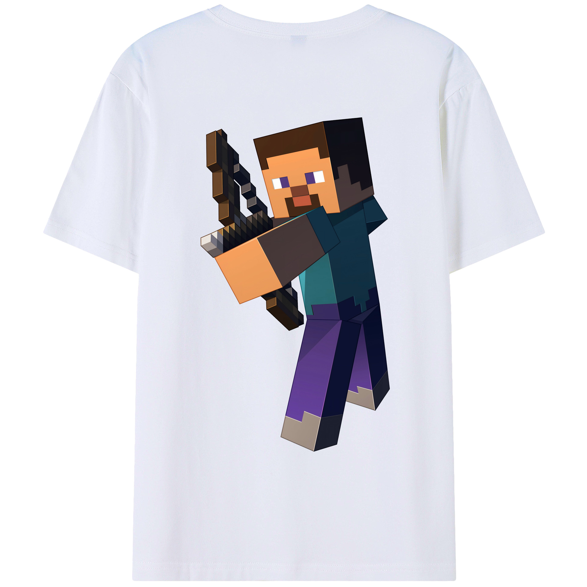 （画像用） マインクラフト ブロックの世界 Minecraft MC Block world 綿100％ メンズ半袖Tシャツ（バックプリント） 通気性