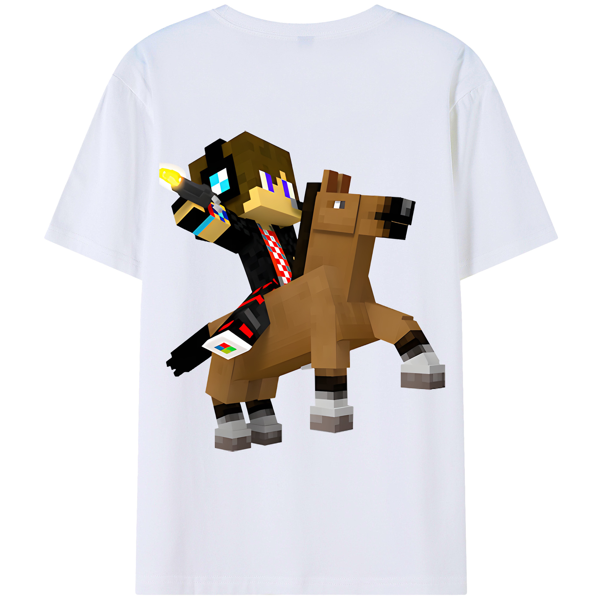 （画像用） マインクラフト ブロックの世界 Minecraft MC Block world 綿100％ メンズ半袖Tシャツ（バックプリント） 通気性