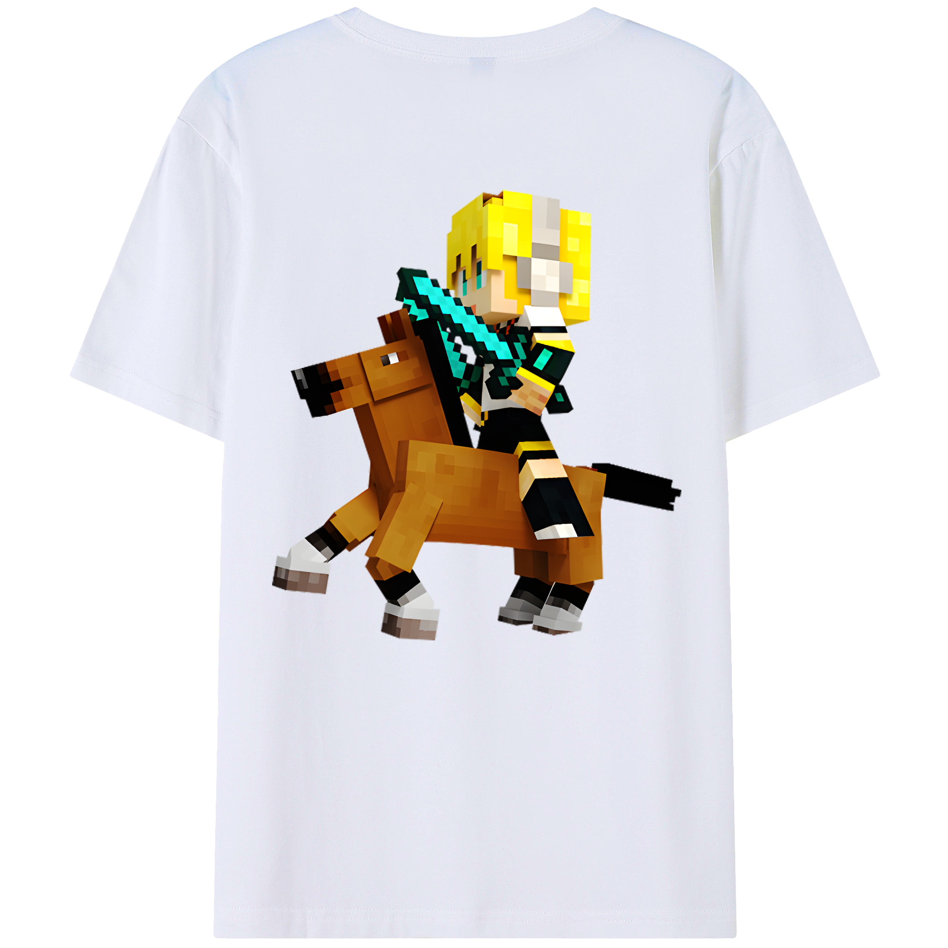 （画像用） マインクラフト ブロックの世界 Minecraft MC Block world 綿100％ メンズ半袖Tシャツ（バックプリント） 通気性