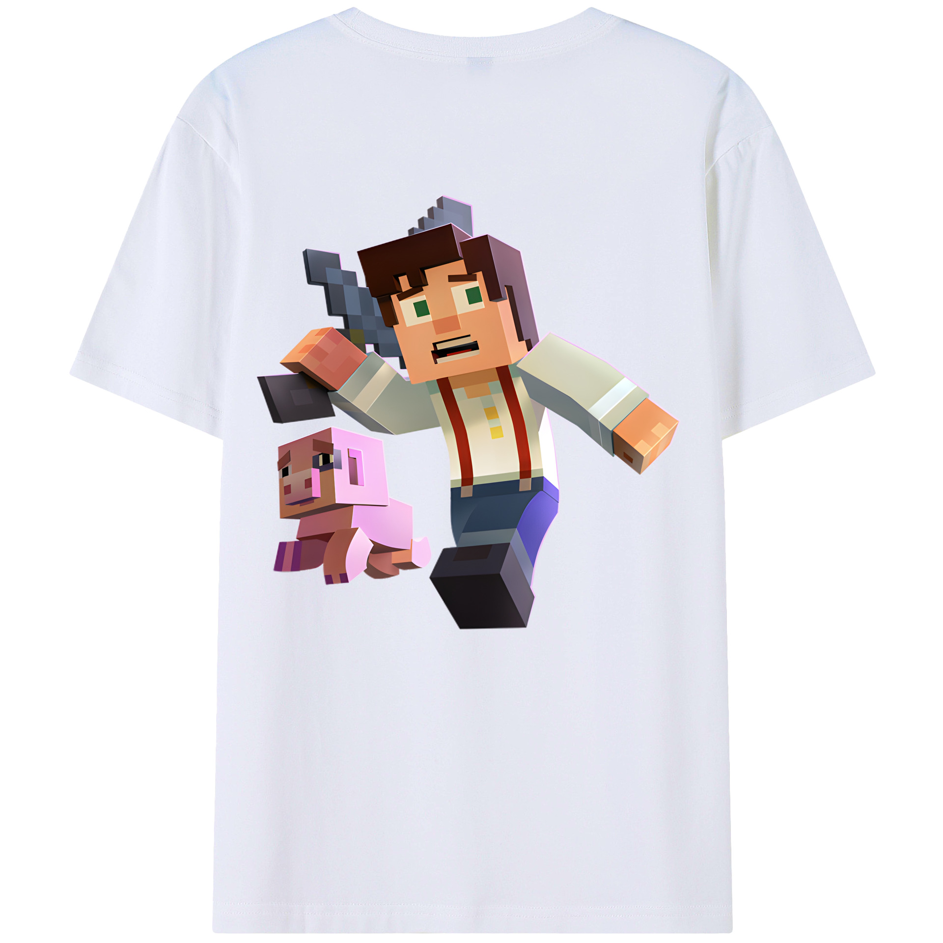 （画像用） マインクラフト ブロックの世界 Minecraft MC Block world 綿100％ メンズ半袖Tシャツ（バックプリント） 通気性
