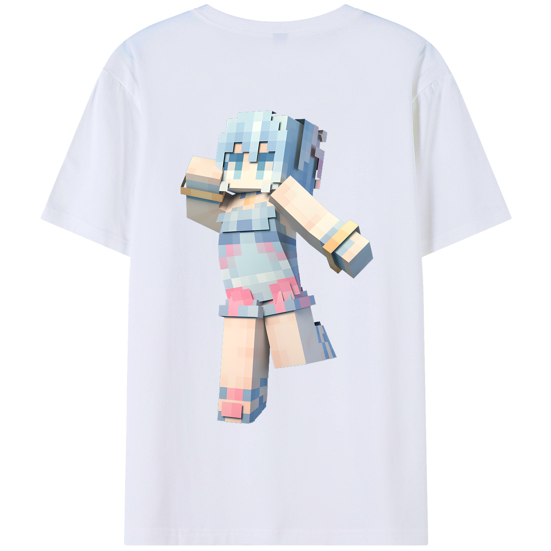 （画像用） マインクラフト ブロックの世界 Minecraft MC Block world 綿100％ メンズ半袖Tシャツ（バックプリント） 通気性