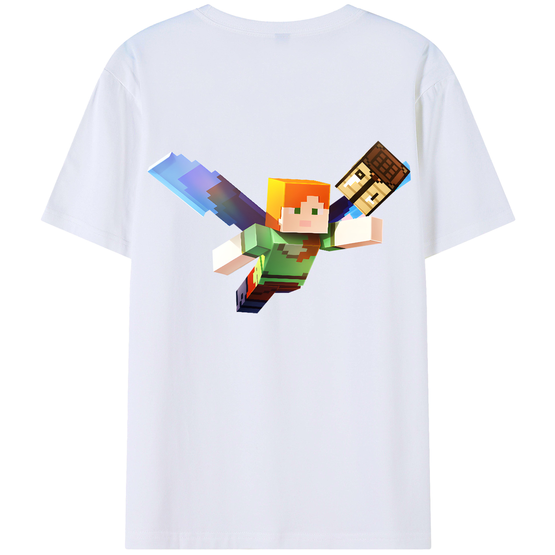 （画像用） マインクラフト ブロックの世界 Minecraft MC Block world 綿100％ メンズ半袖Tシャツ（バックプリント） 通気性