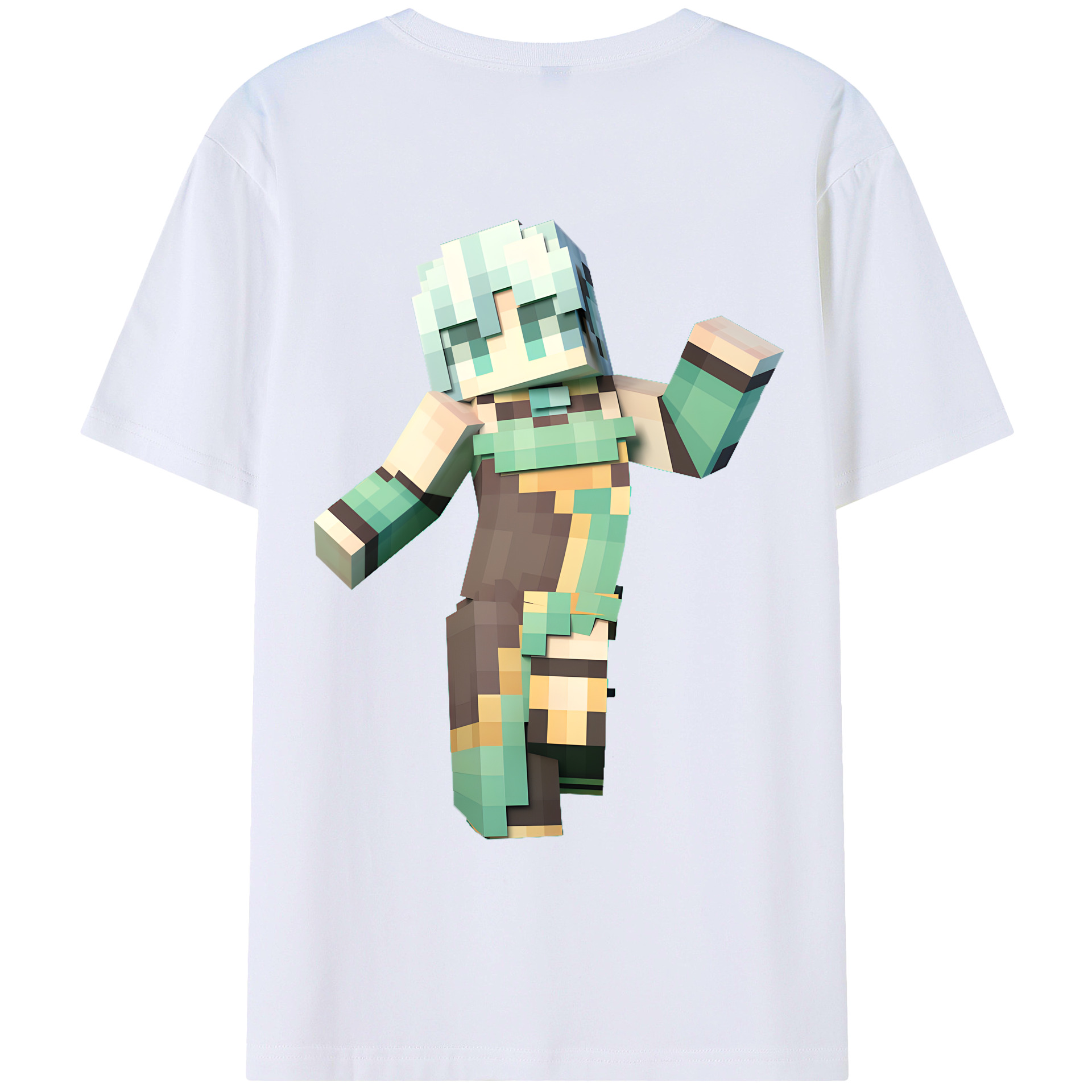 （画像用） マインクラフト ブロックの世界 Minecraft MC Block world 綿100％ メンズ半袖Tシャツ（バックプリント） 通気性