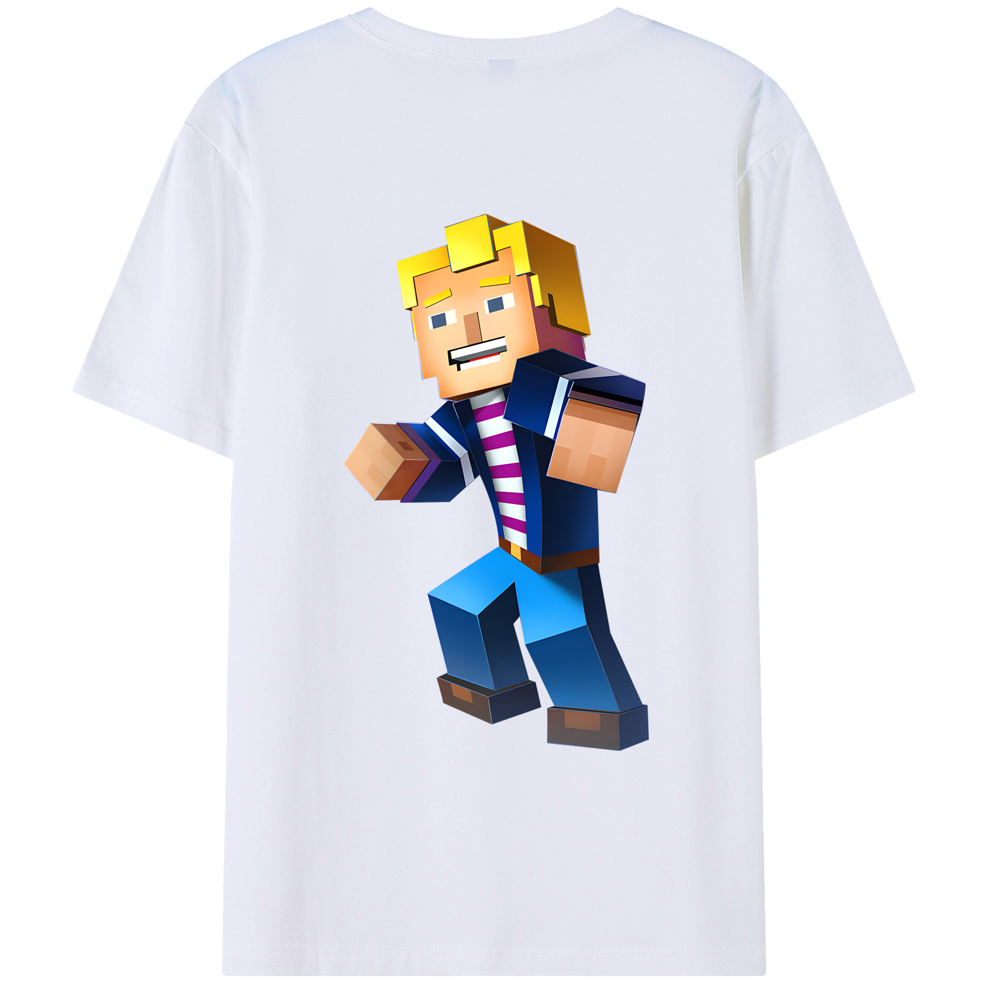 （画像用） マインクラフト ブロックの世界 Minecraft MC Block world 綿100％ メンズ半袖Tシャツ（バックプリント） 通気性