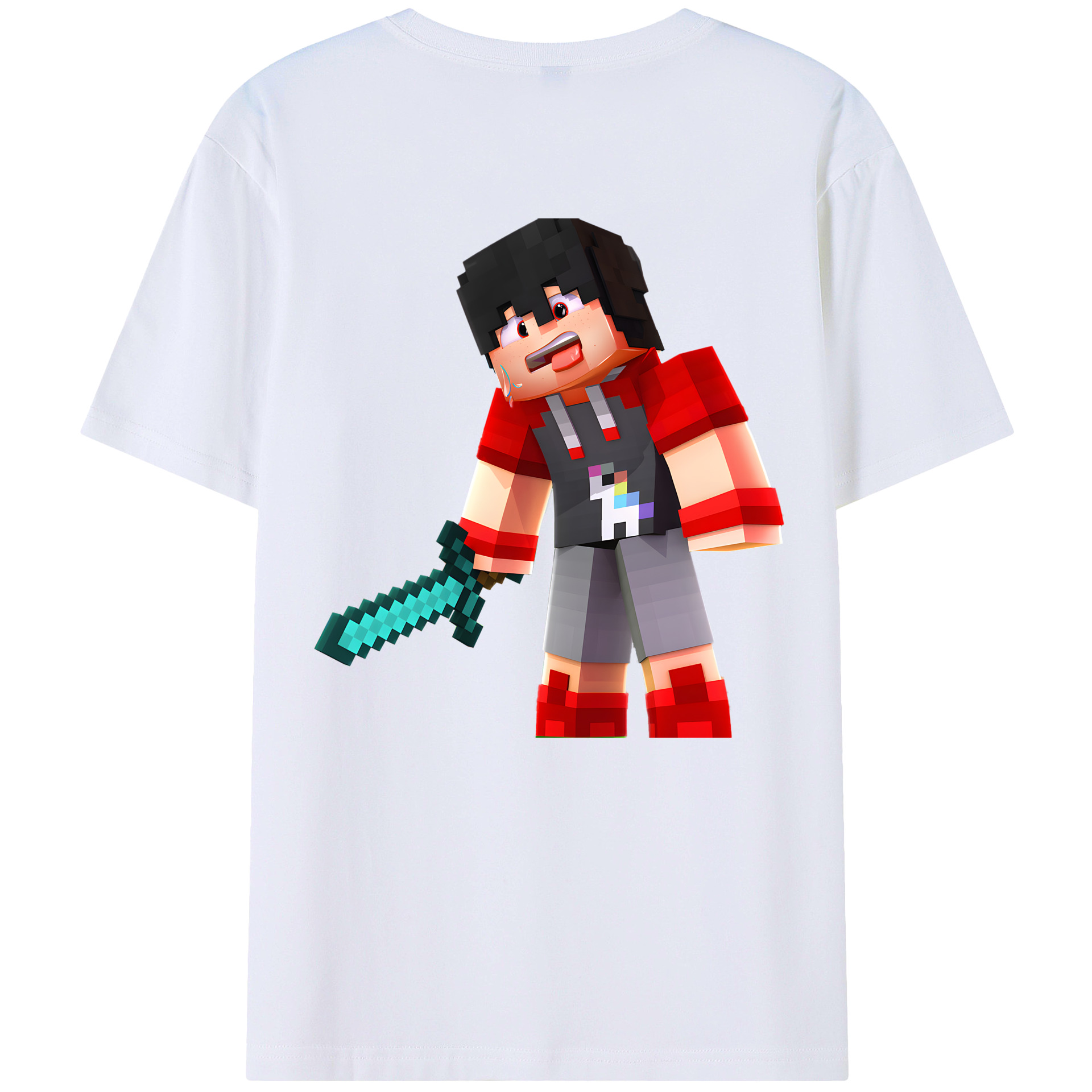 （画像用） マインクラフト ブロックの世界 Minecraft MC Block world 綿100％ メンズ半袖Tシャツ（バックプリント） 通気性