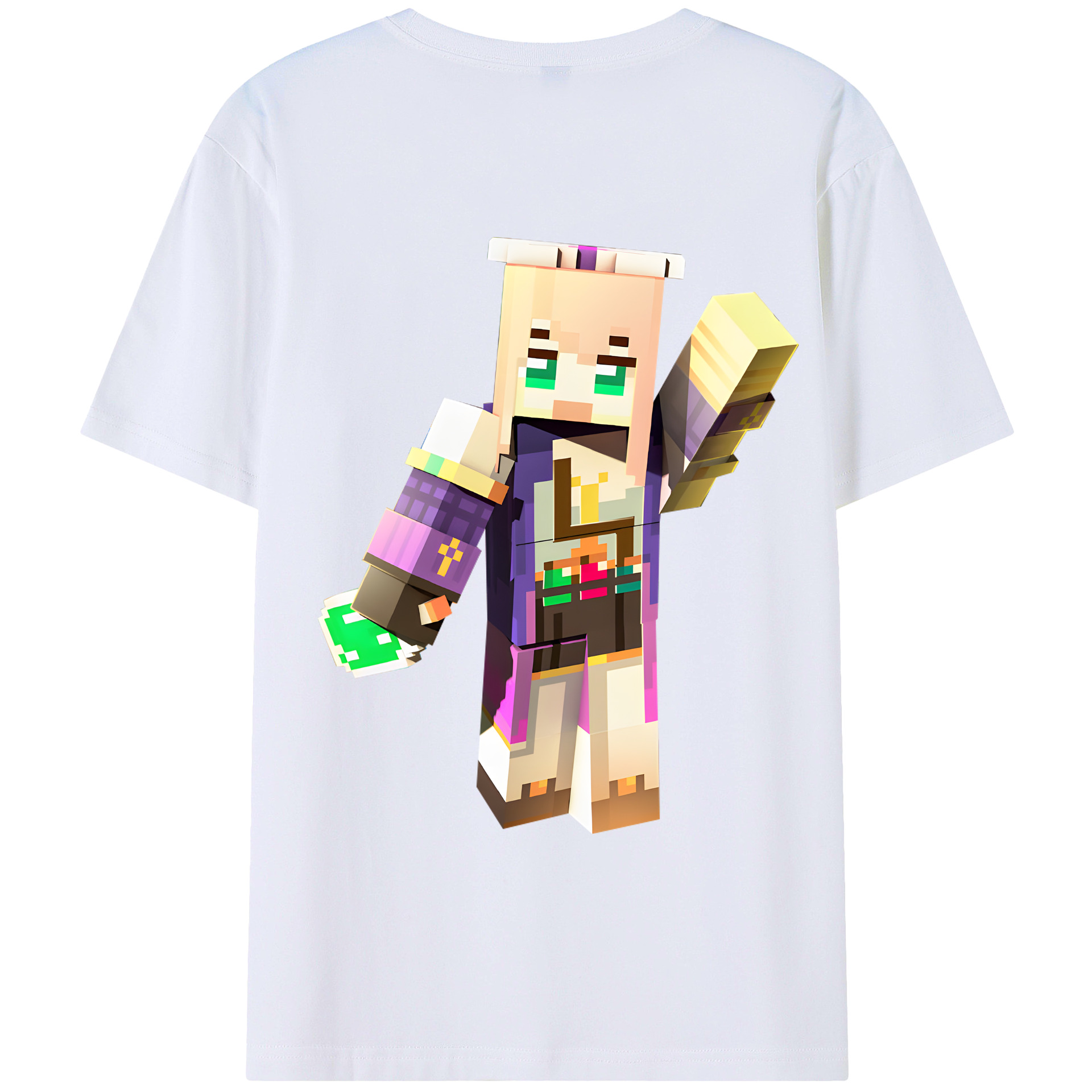 （画像用） マインクラフト ブロックの世界 Minecraft MC Block world 綿100％ メンズ半袖Tシャツ（バックプリント） 通気性