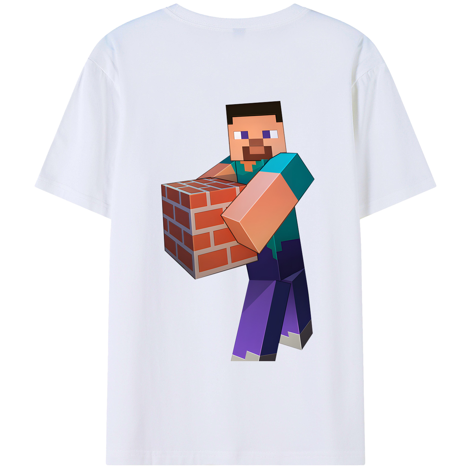 （画像用） マインクラフト ブロックの世界 Minecraft MC Block world 綿100％ メンズ半袖Tシャツ（バックプリント） 通気性
