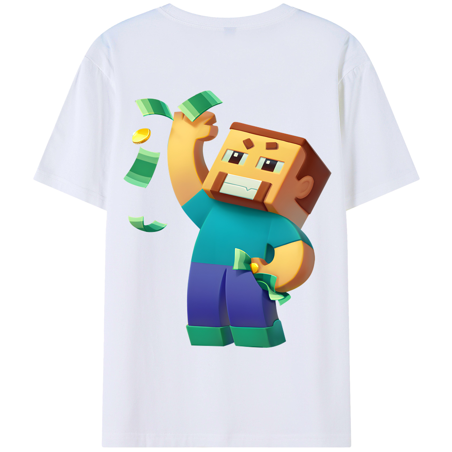 （画像用） マインクラフト ブロックの世界 Minecraft MC Block world 綿100％ メンズ半袖Tシャツ（バックプリント） 通気性