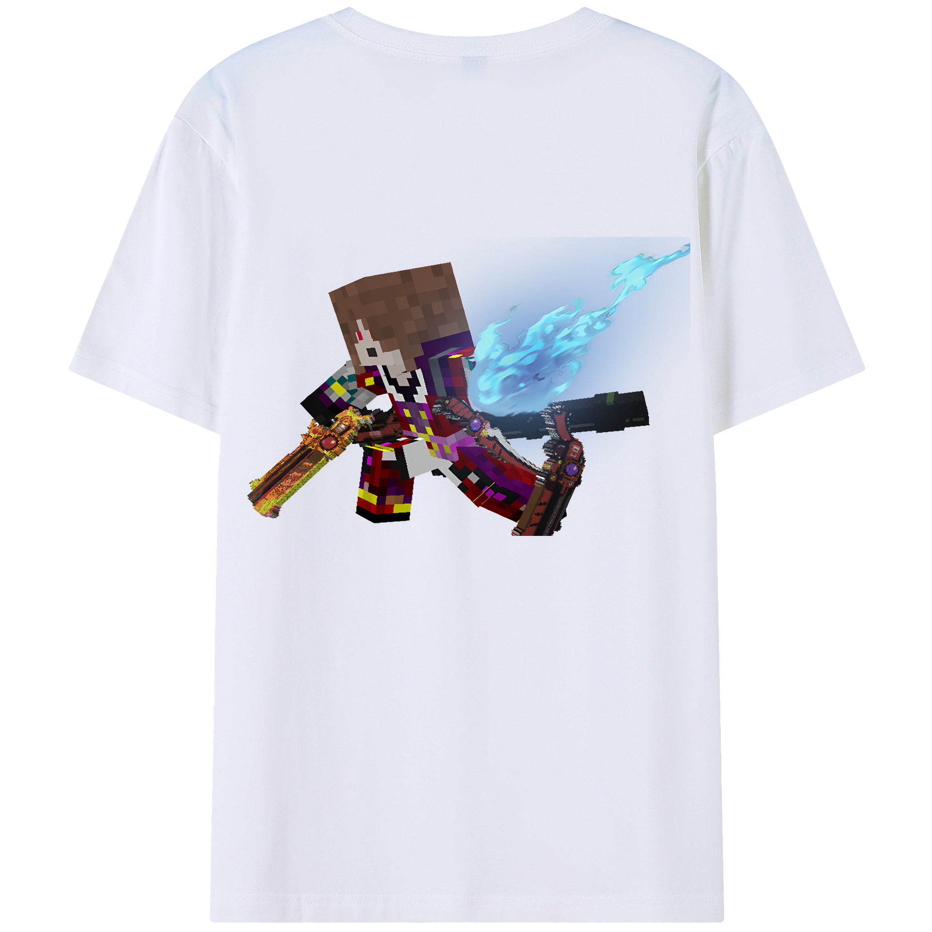 （画像用） マインクラフト ブロックの世界 Minecraft MC Block world 綿100％ メンズ半袖Tシャツ（バックプリント） 通気性