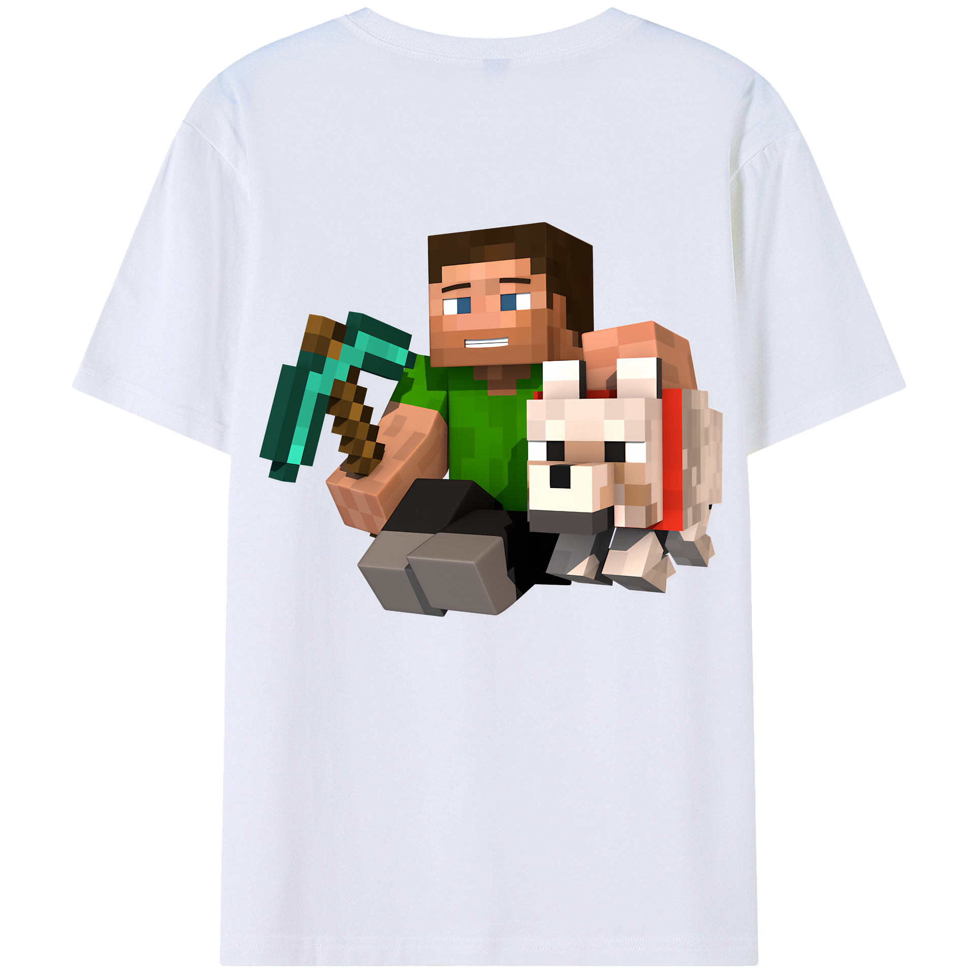 （画像用） マインクラフト ブロックの世界 Minecraft MC Block world 綿100％ メンズ半袖Tシャツ（バックプリント） 通気性
