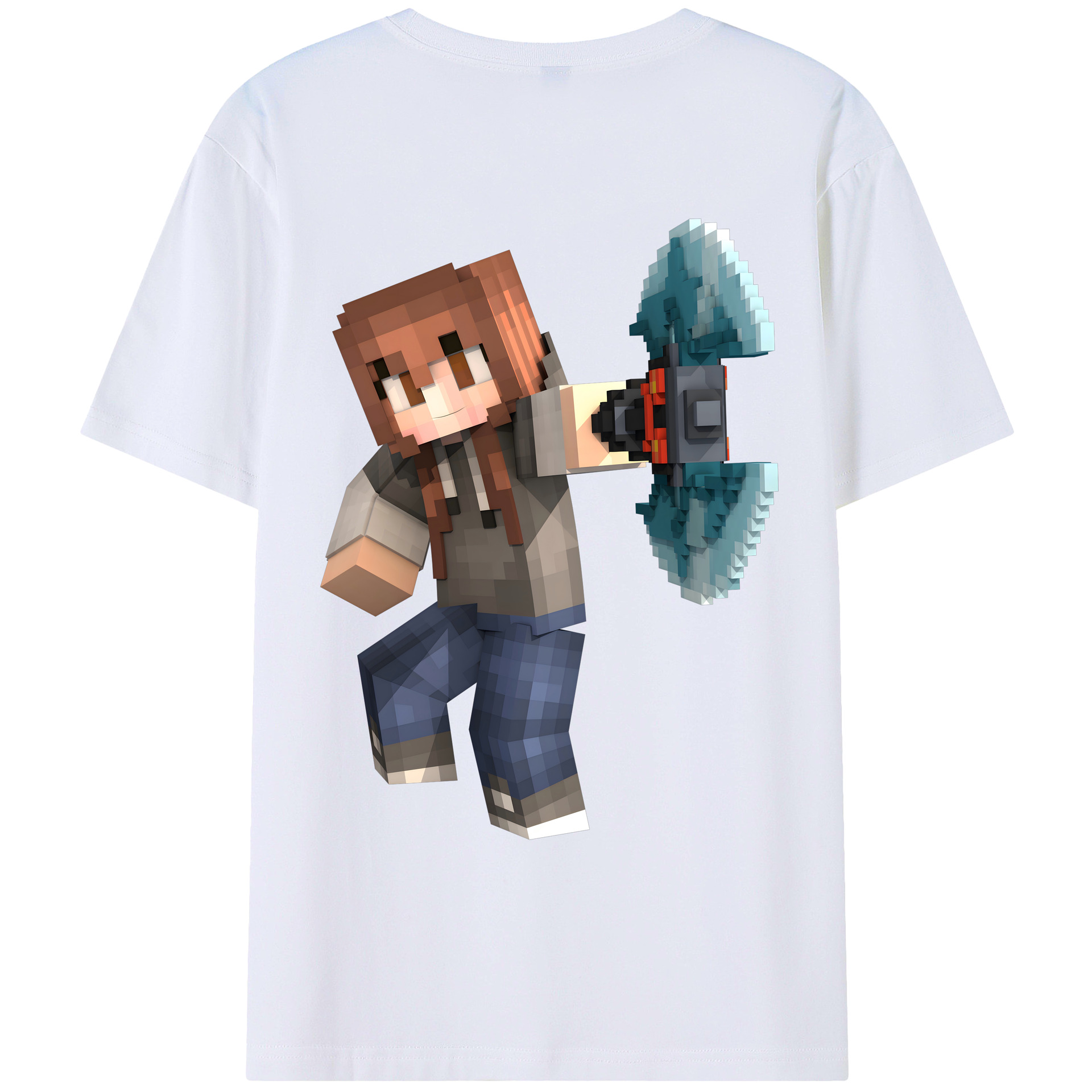 （画像用） マインクラフト ブロックの世界 Minecraft MC Block world 綿100％ メンズ半袖Tシャツ（バックプリント） 通気性