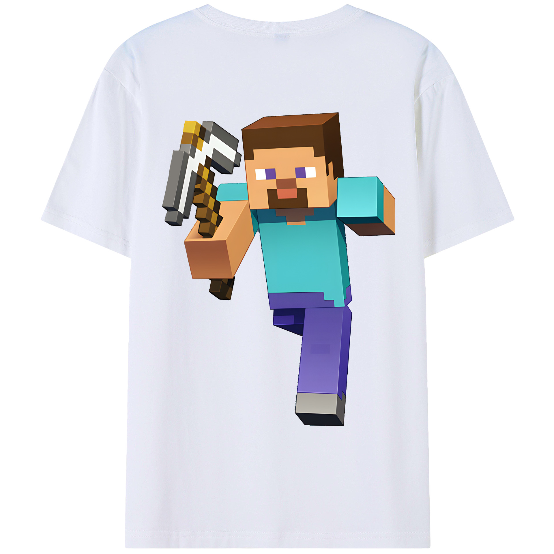 （画像用） マインクラフト ブロックの世界 Minecraft MC Block world 綿100％ メンズ半袖Tシャツ（バックプリント） 通気性