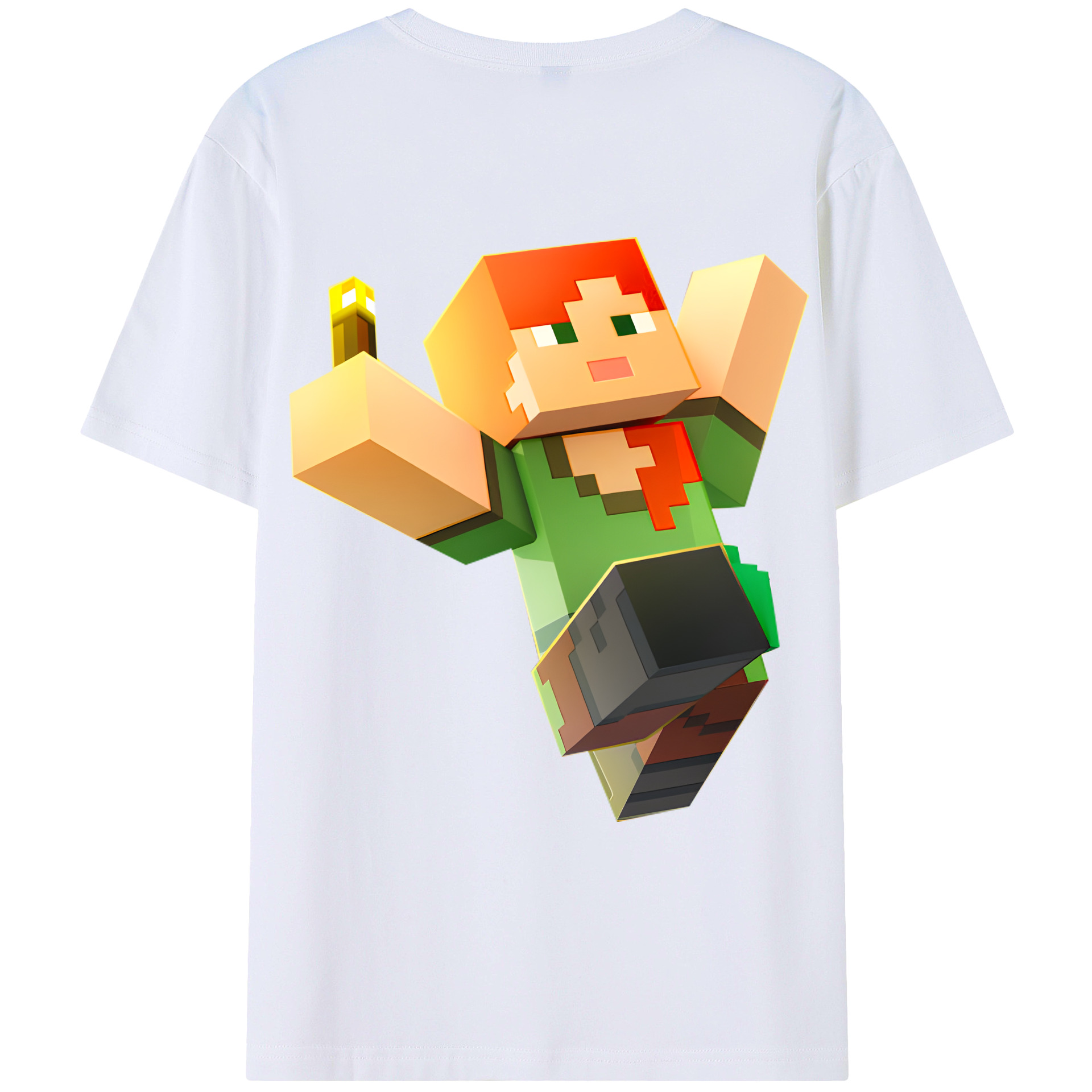 （画像用） マインクラフト ブロックの世界 Minecraft MC Block world 綿100％ メンズ半袖Tシャツ（バックプリント） 通気性
