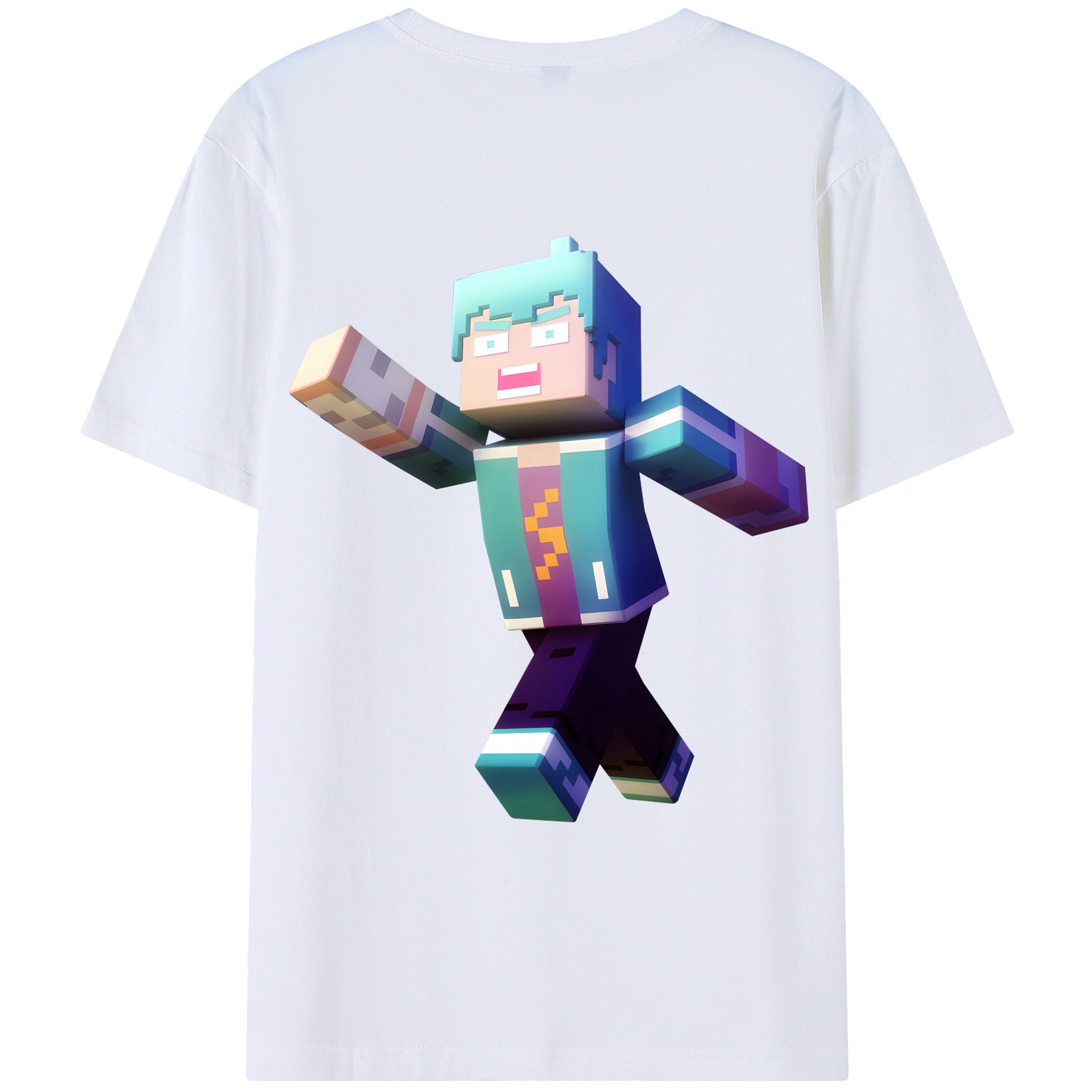 （画像用） マインクラフト ブロックの世界 Minecraft MC Block world 綿100％ メンズ半袖Tシャツ（バックプリント） 通気性