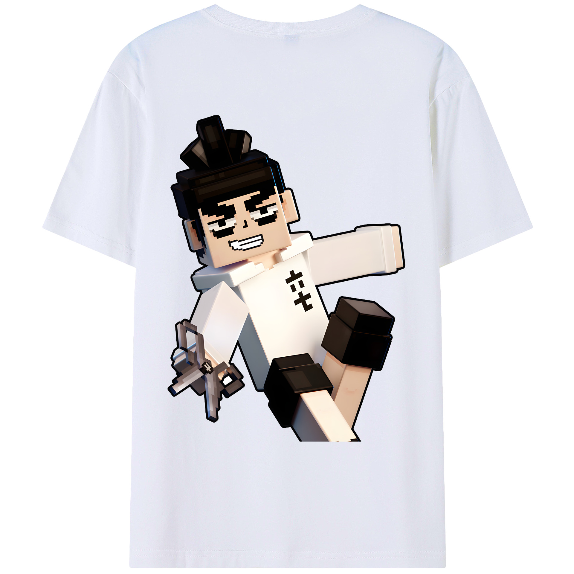 （画像用） マインクラフト ブロックの世界 Minecraft MC Block world 綿100％ メンズ半袖Tシャツ（バックプリント） 通気性