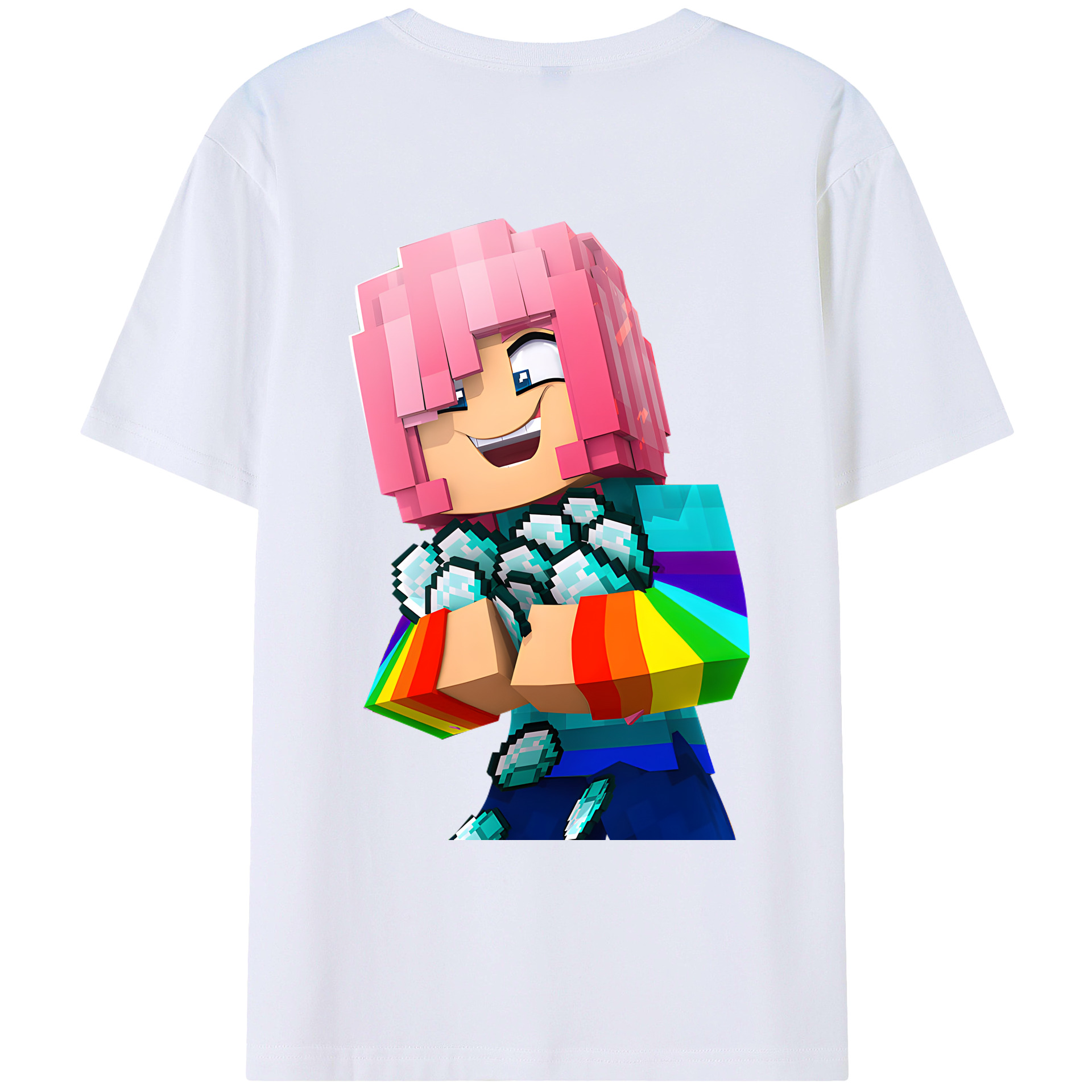 （画像用） マインクラフト ブロックの世界 Minecraft MC Block world 綿100％ メンズ半袖Tシャツ（バックプリント） 通気性