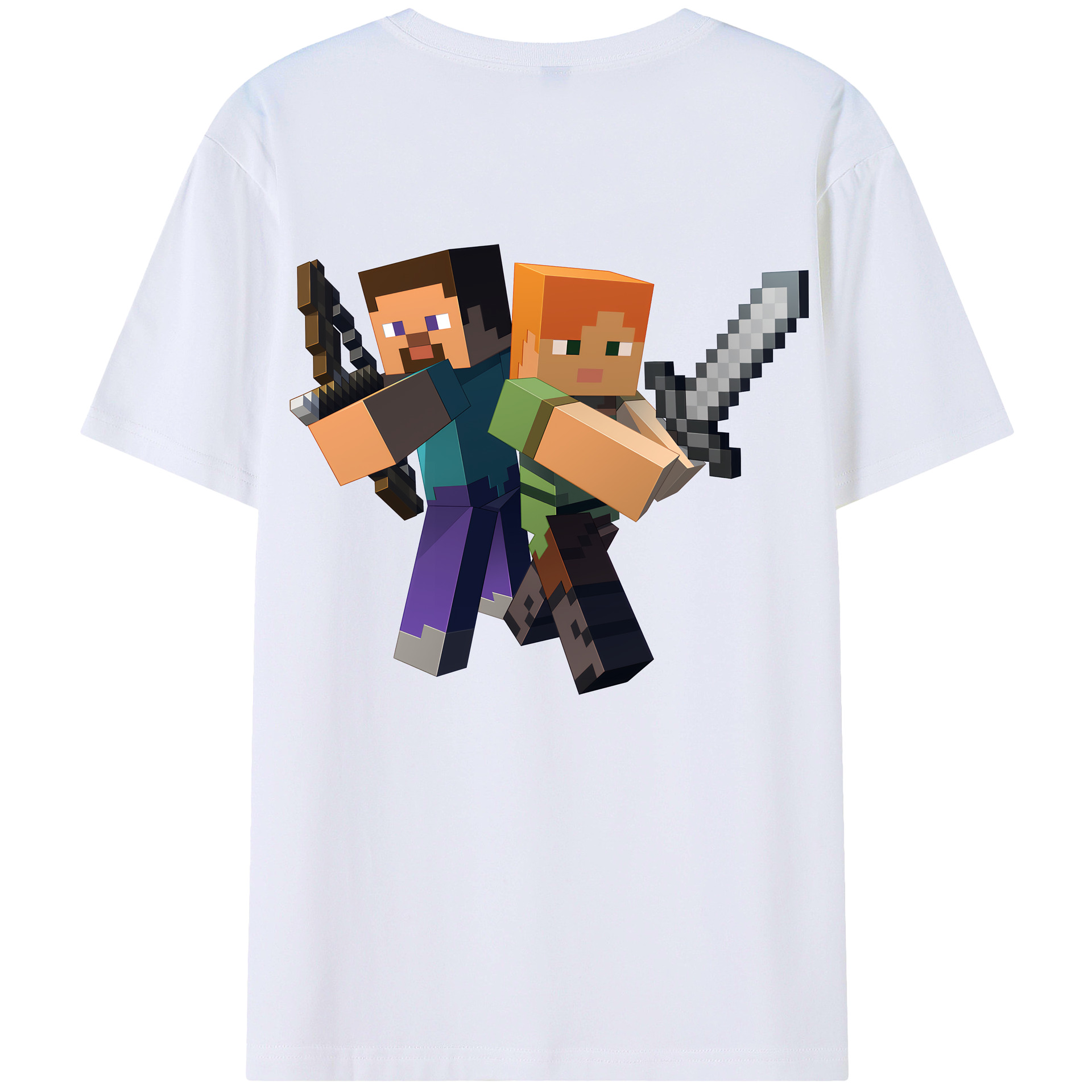 （画像用） マインクラフト ブロックの世界 Minecraft MC Block world 綿100％ メンズ半袖Tシャツ（バックプリント） 通気性