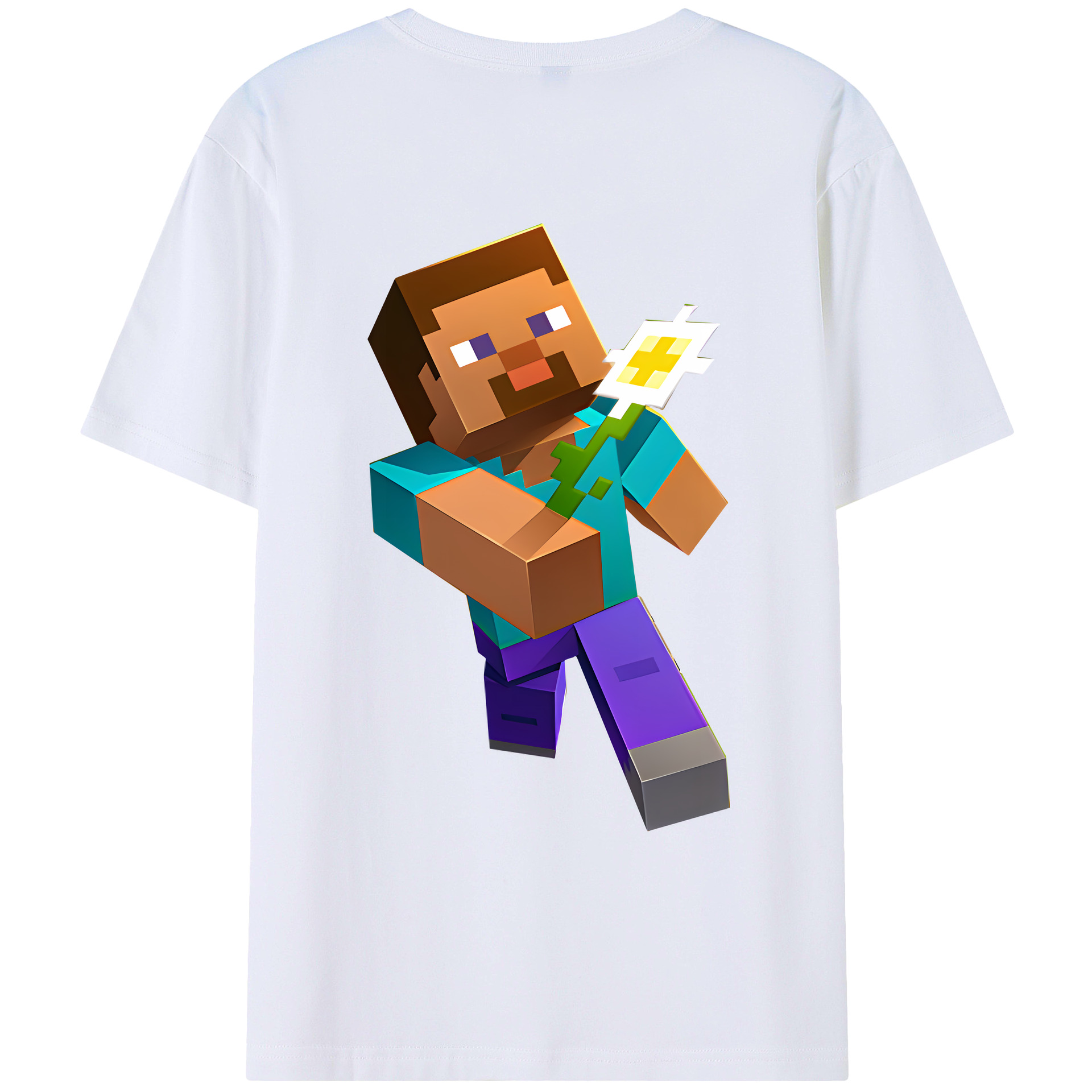 （画像用） マインクラフト ブロックの世界 Minecraft MC Block world 綿100％ メンズ半袖Tシャツ（バックプリント） 通気性