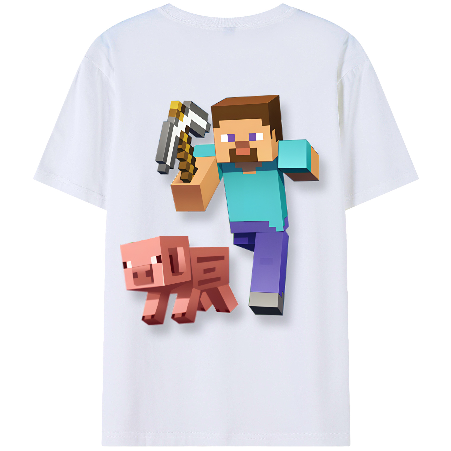 （画像用） マインクラフト ブロックの世界 Minecraft MC Block world 綿100％ メンズ半袖Tシャツ（バックプリント） 通気性