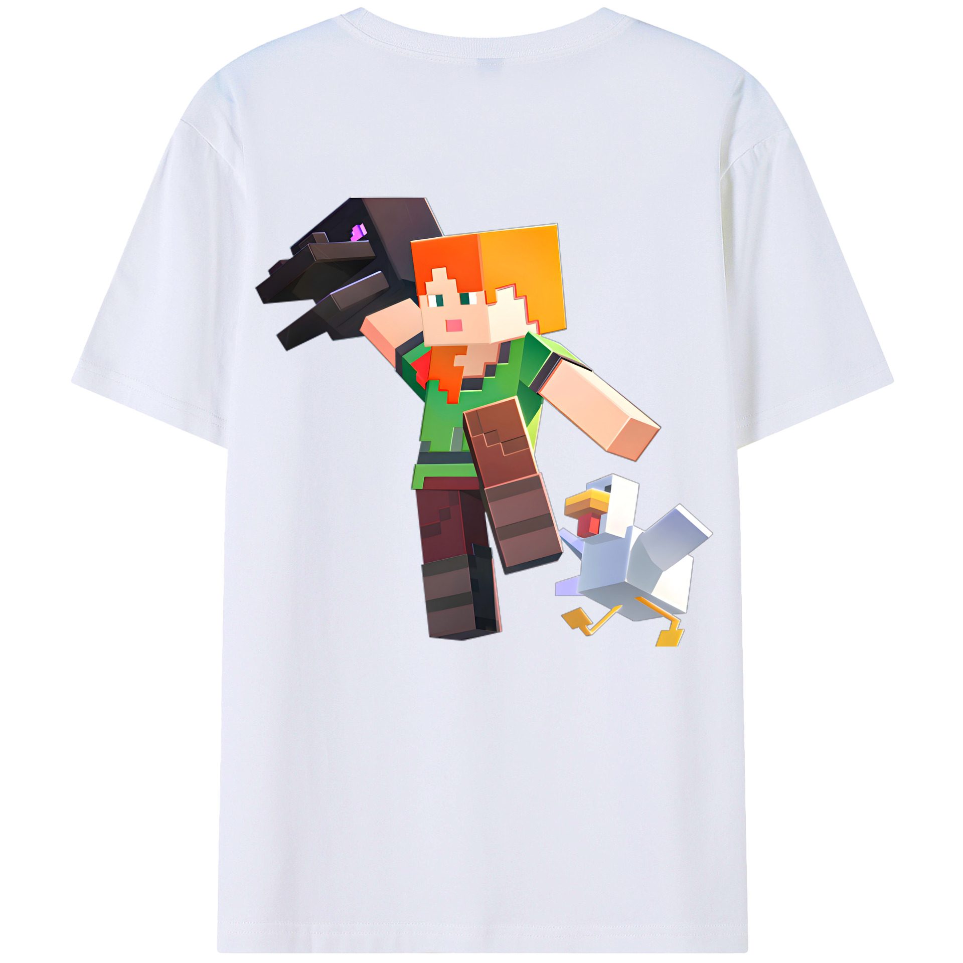 （画像用） マインクラフト ブロックの世界 Minecraft MC Block world 綿100％ メンズ半袖Tシャツ（バックプリント） 通気性