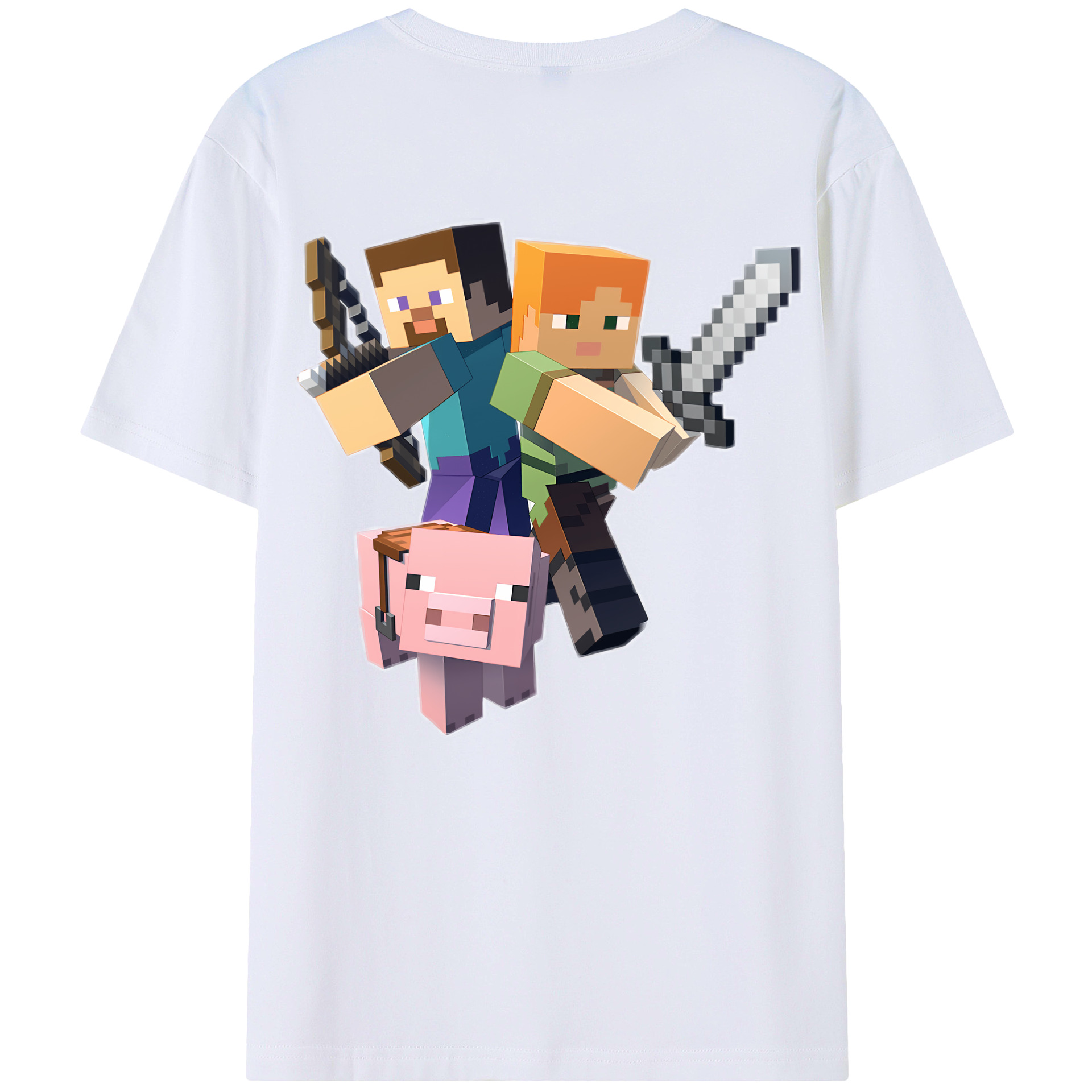 （画像用） マインクラフト ブロックの世界 Minecraft MC Block world 綿100％ メンズ半袖Tシャツ（バックプリント） 通気性