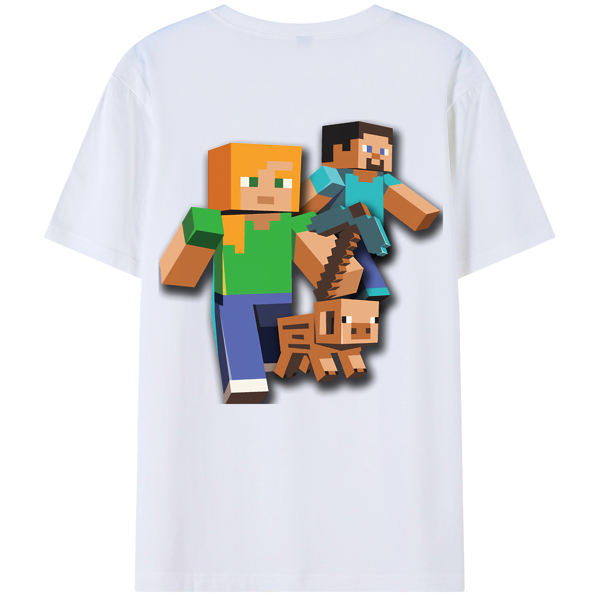（画像用） マインクラフト ブロックの世界 Minecraft MC Block world 綿100％ メンズ半袖Tシャツ（バックプリント） 通気性