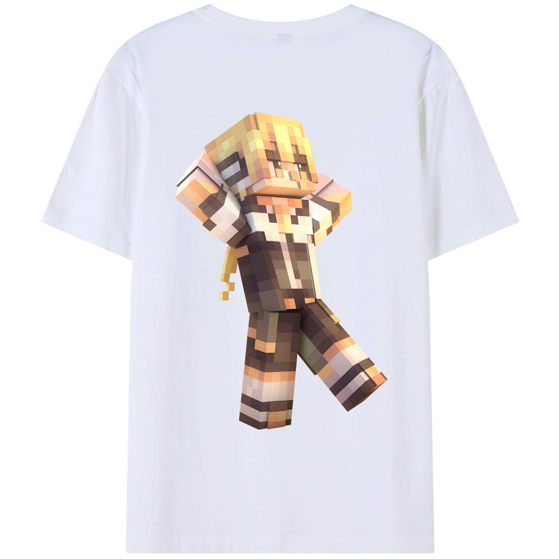 （画像用） マインクラフト ブロックの世界 Minecraft MC Block world 綿100％ メンズ半袖Tシャツ（バックプリント） 通気性
