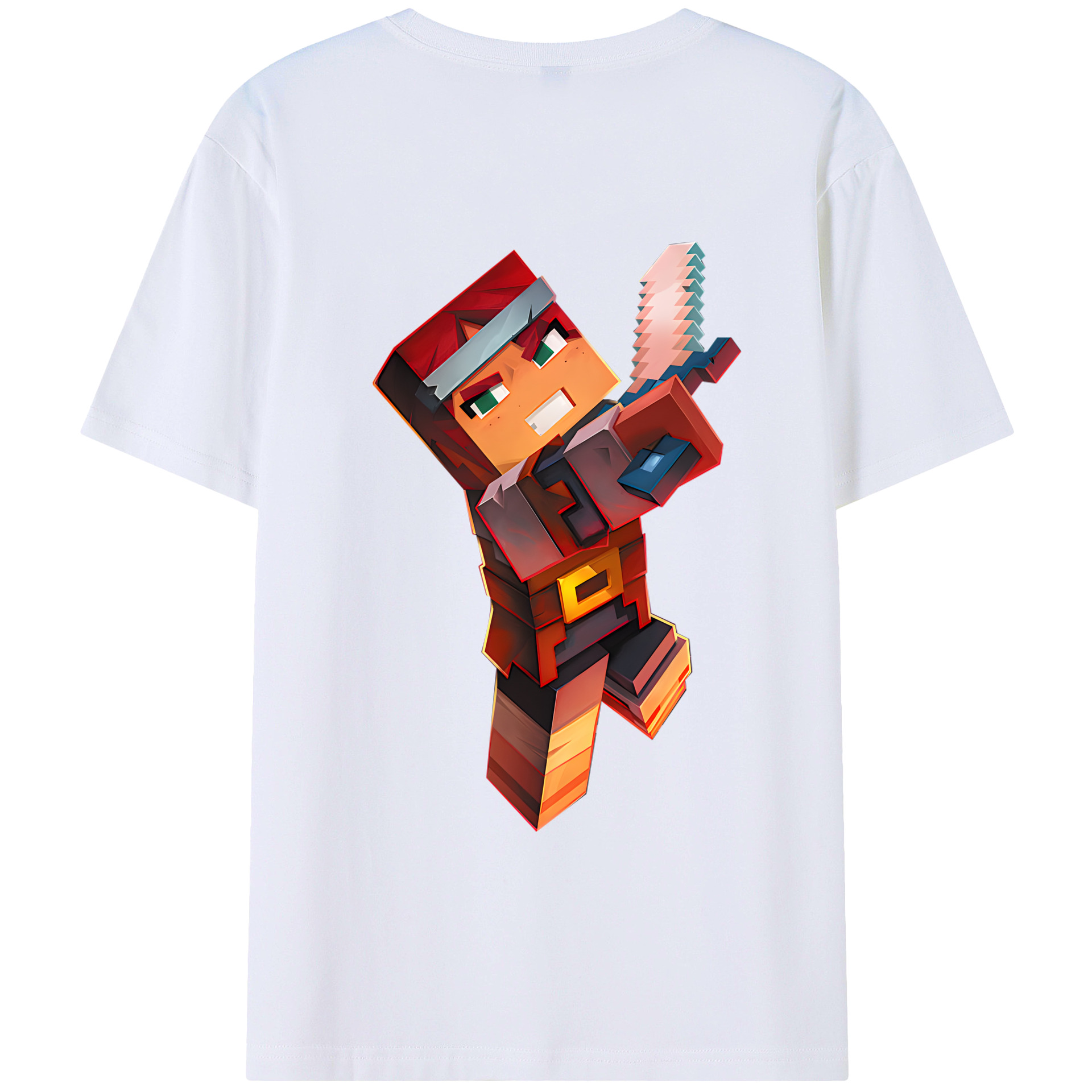 （画像用） マインクラフト ブロックの世界 Minecraft MC Block world 綿100％ メンズ半袖Tシャツ（バックプリント） 通気性