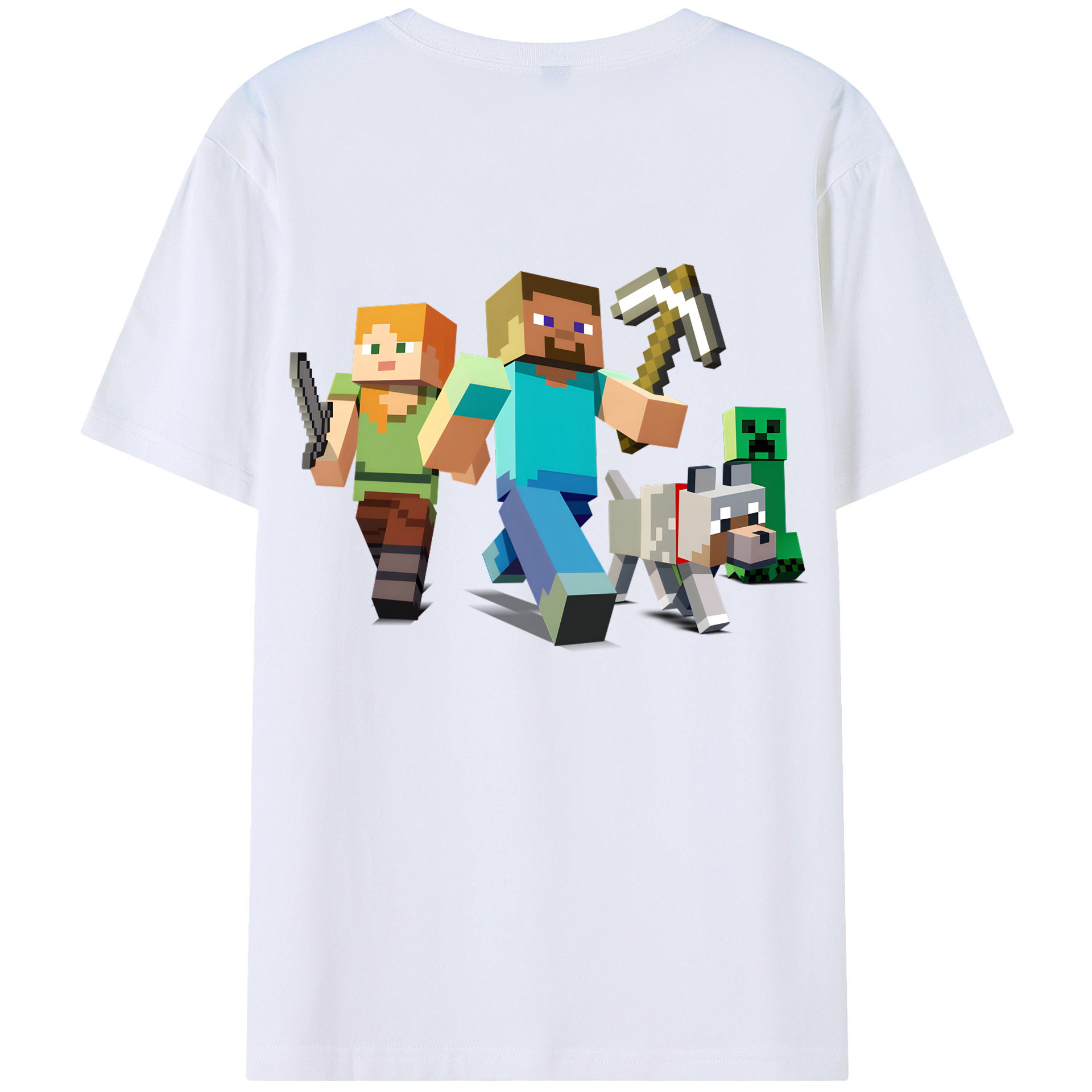 （画像用） マインクラフト ブロックの世界 Minecraft MC Block world 綿100％ メンズ半袖Tシャツ（バックプリント） 通気性