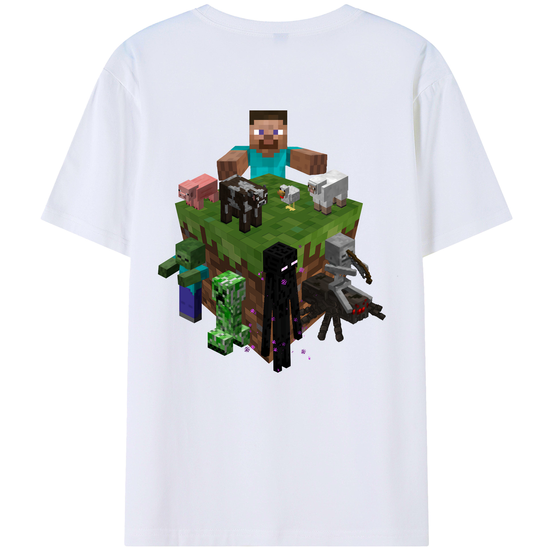 （画像用） マインクラフト ブロックの世界 Minecraft MC Block world 綿100％ メンズ半袖Tシャツ（バックプリント） 通気性