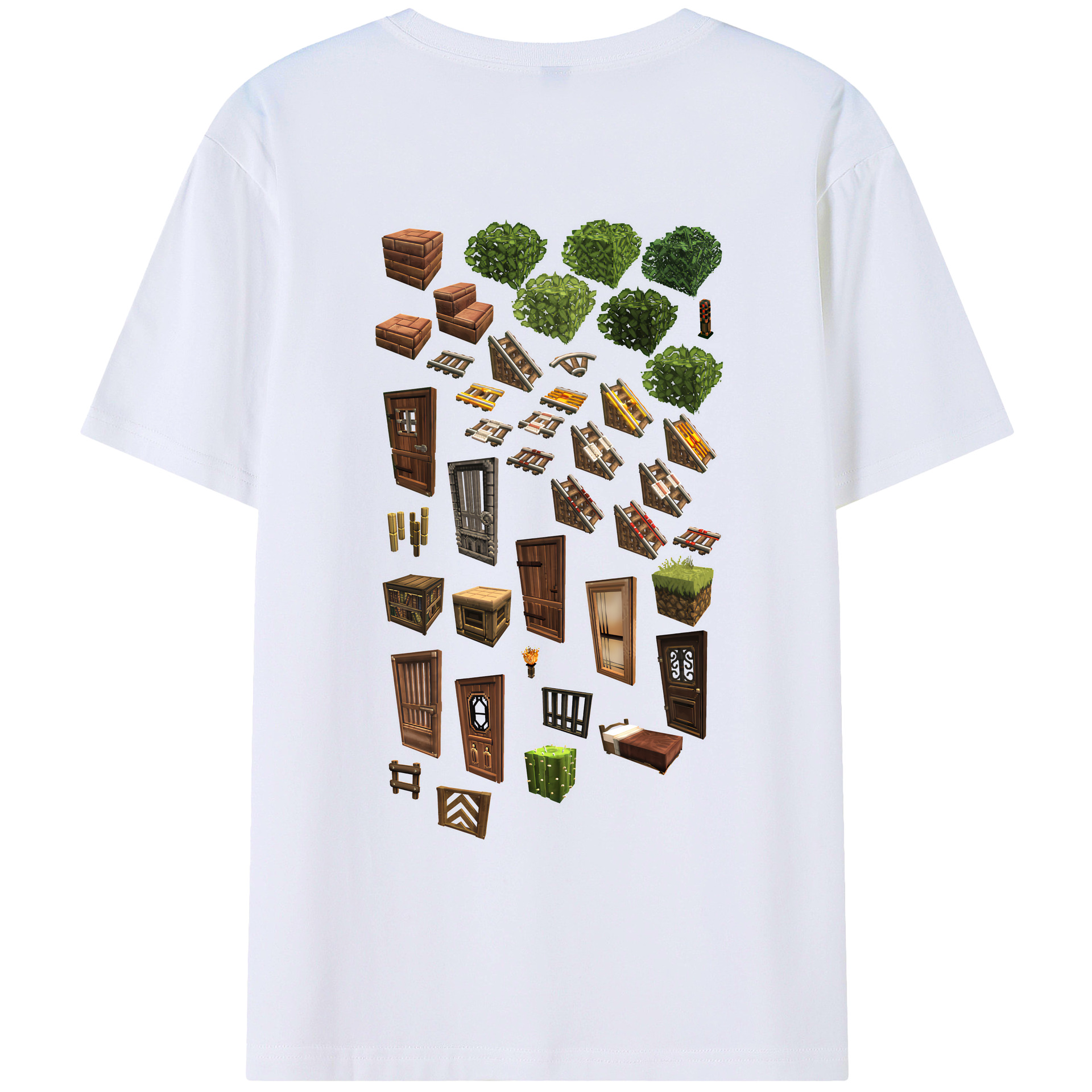 （画像用） マインクラフト ブロックの世界 Minecraft MC Block world 綿100％ メンズ半袖Tシャツ（バックプリント） 通気性