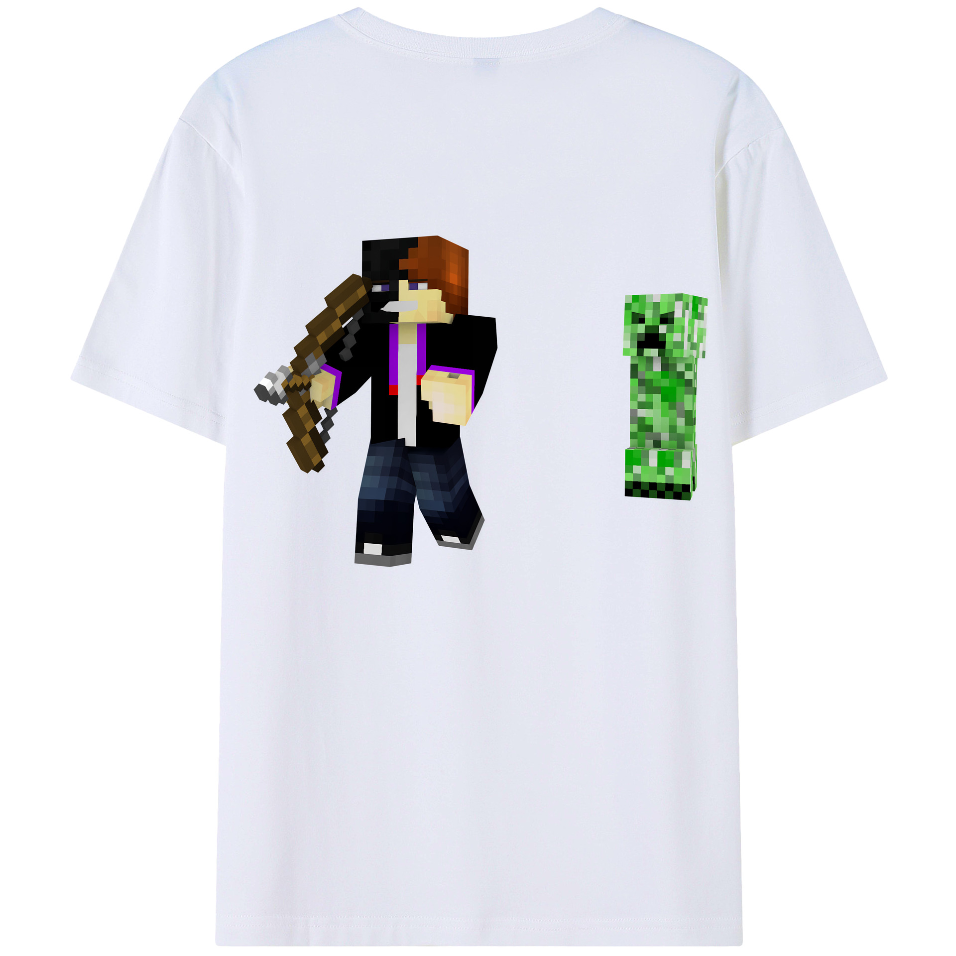 （画像用） マインクラフト ブロックの世界 Minecraft MC Block world 綿100％ メンズ半袖Tシャツ（バックプリント） 通気性