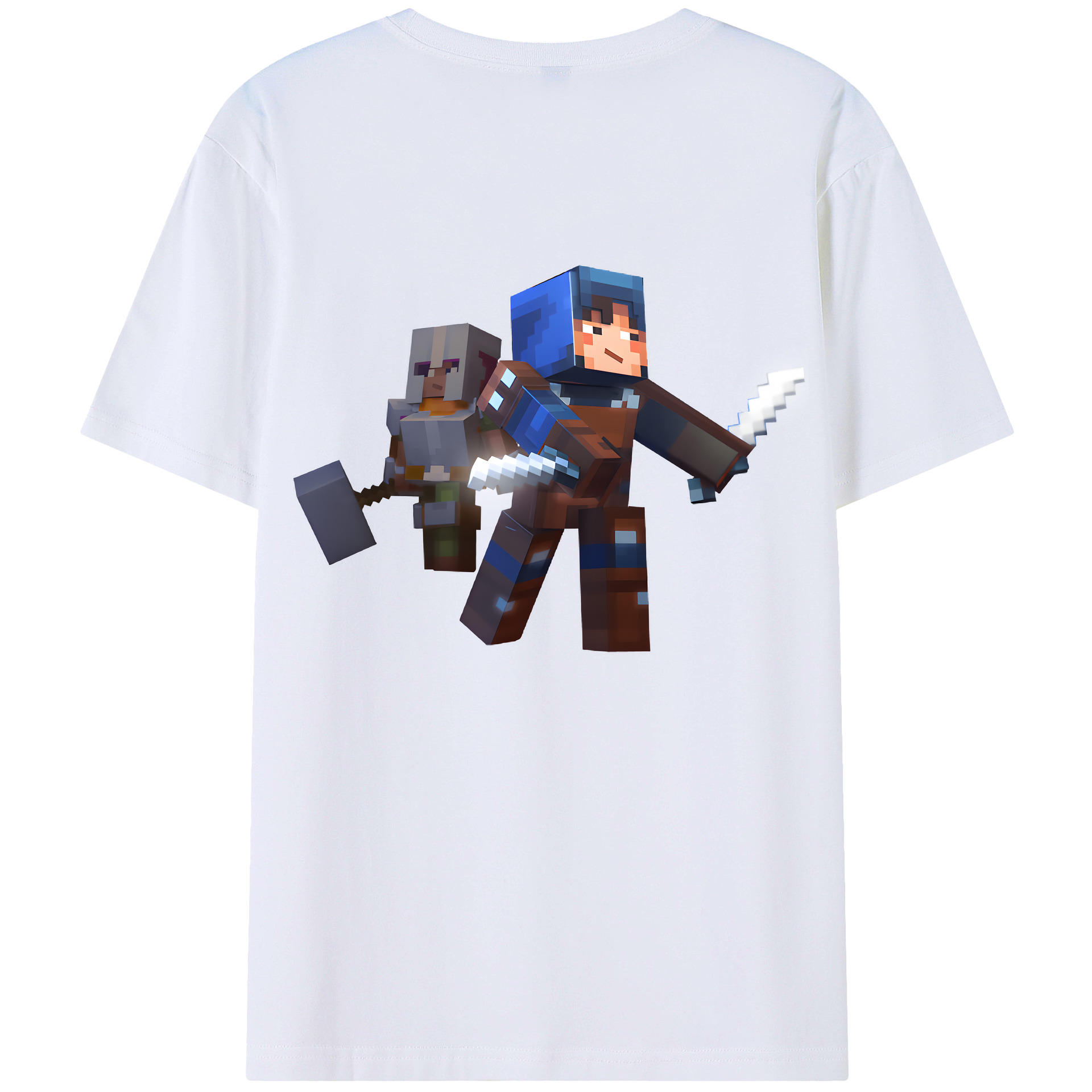 （画像用） マインクラフト ブロックの世界 Minecraft MC Block world 綿100％ メンズ半袖Tシャツ（バックプリント） 通気性