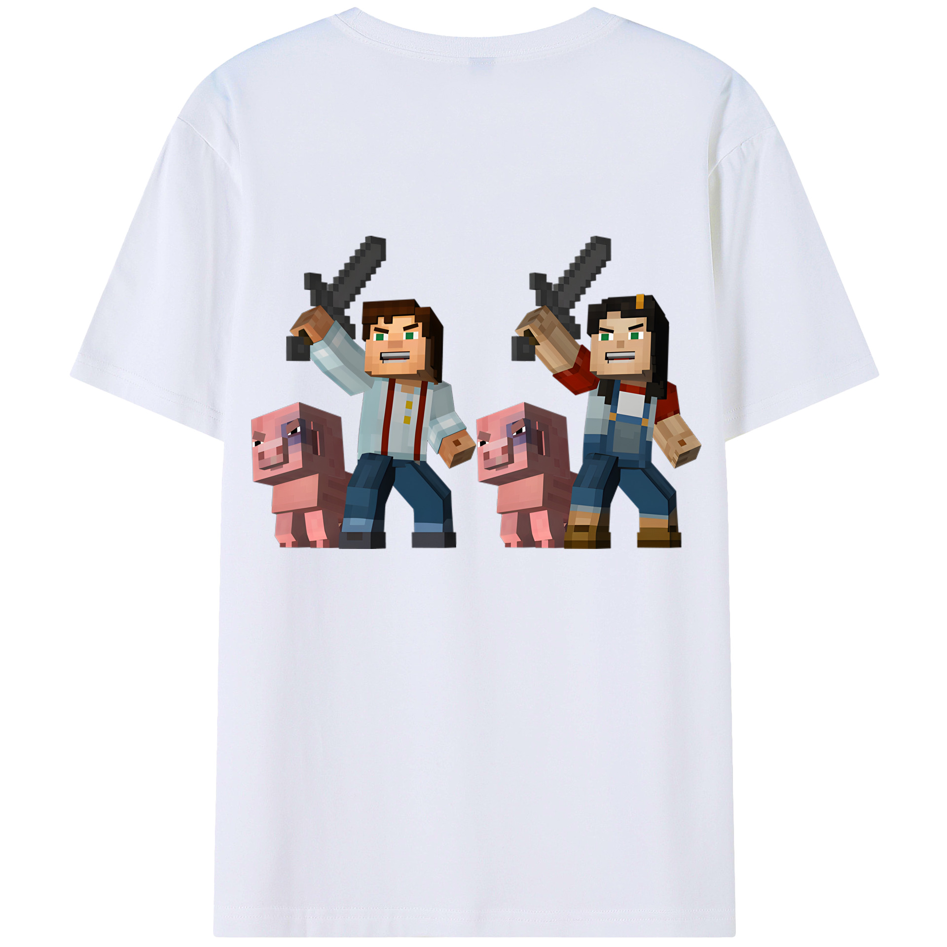 （画像用） マインクラフト ブロックの世界 Minecraft MC Block world 綿100％ メンズ半袖Tシャツ（バックプリント） 通気性